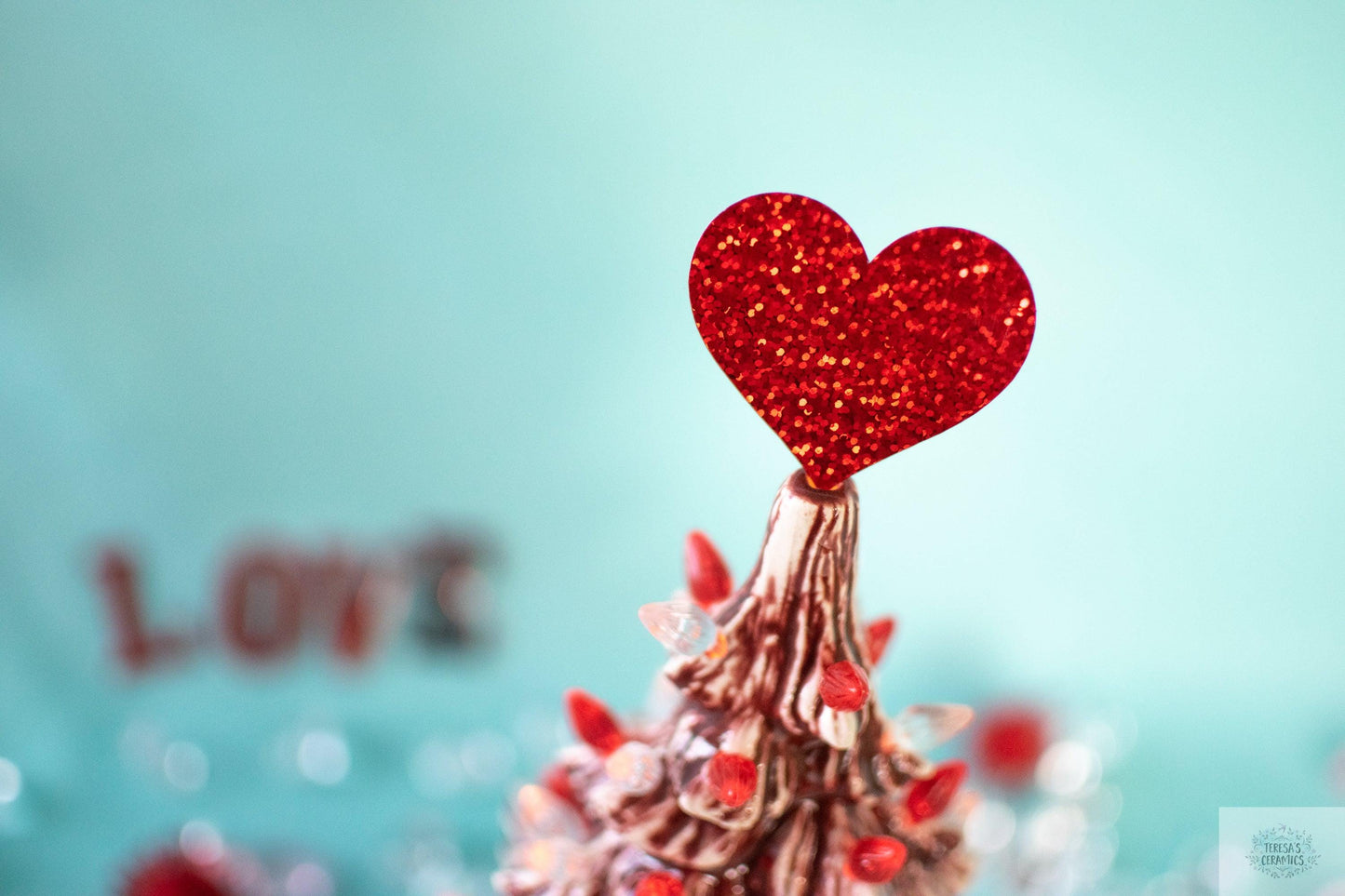 Valentine Tree | Ceramic Tree Light | Red Striped Tree - Teresa's Ceramics