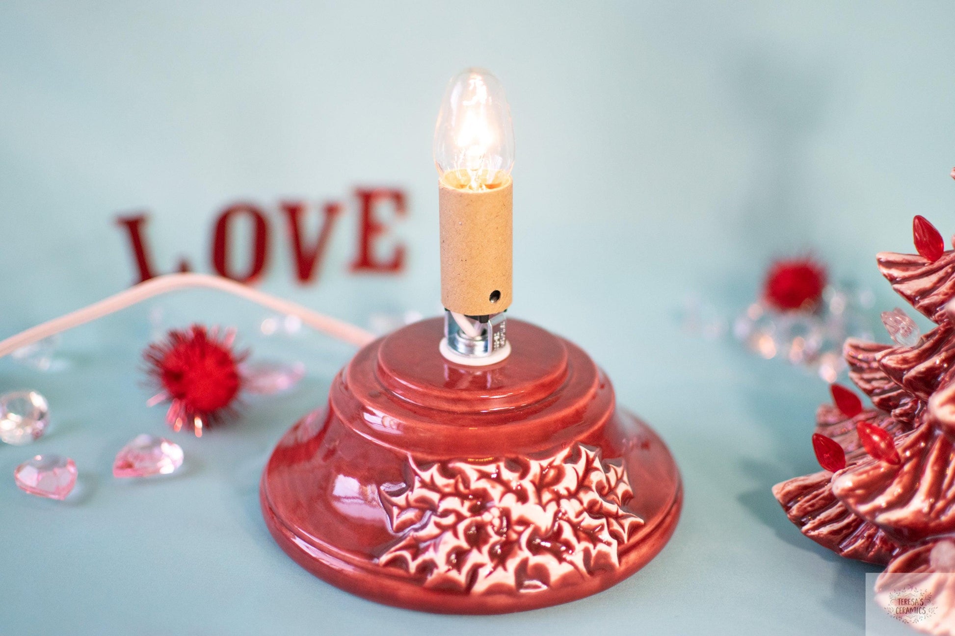 Valentine Tree | Ceramic Tree Light | Red Striped Tree - Teresa's Ceramics