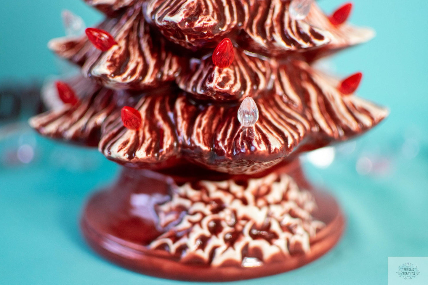 Valentine Tree | Ceramic Tree Light | Red Striped Tree - Teresa's Ceramics
