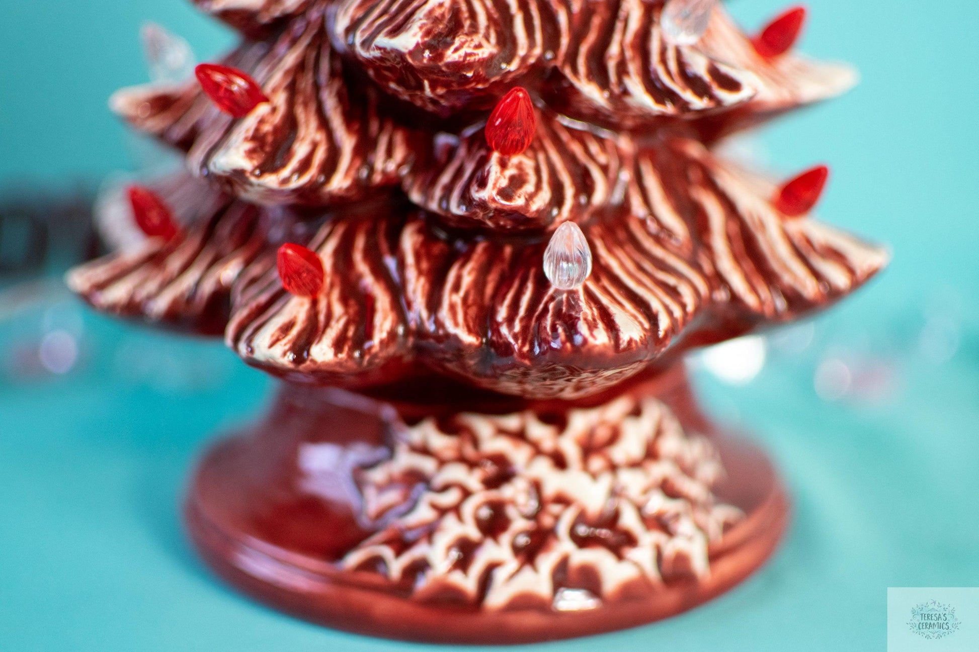 Valentine Tree | Ceramic Tree Light | Red Striped Tree - Teresa's Ceramics