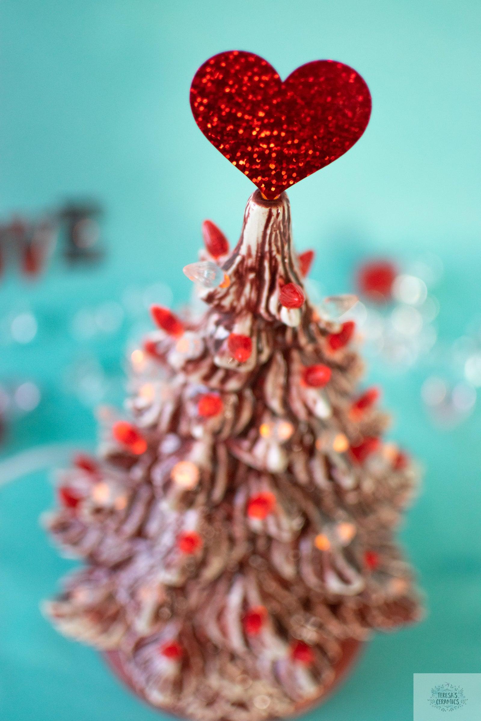 Valentine Tree | Ceramic Tree Light | Red Striped Tree - Teresa's Ceramics