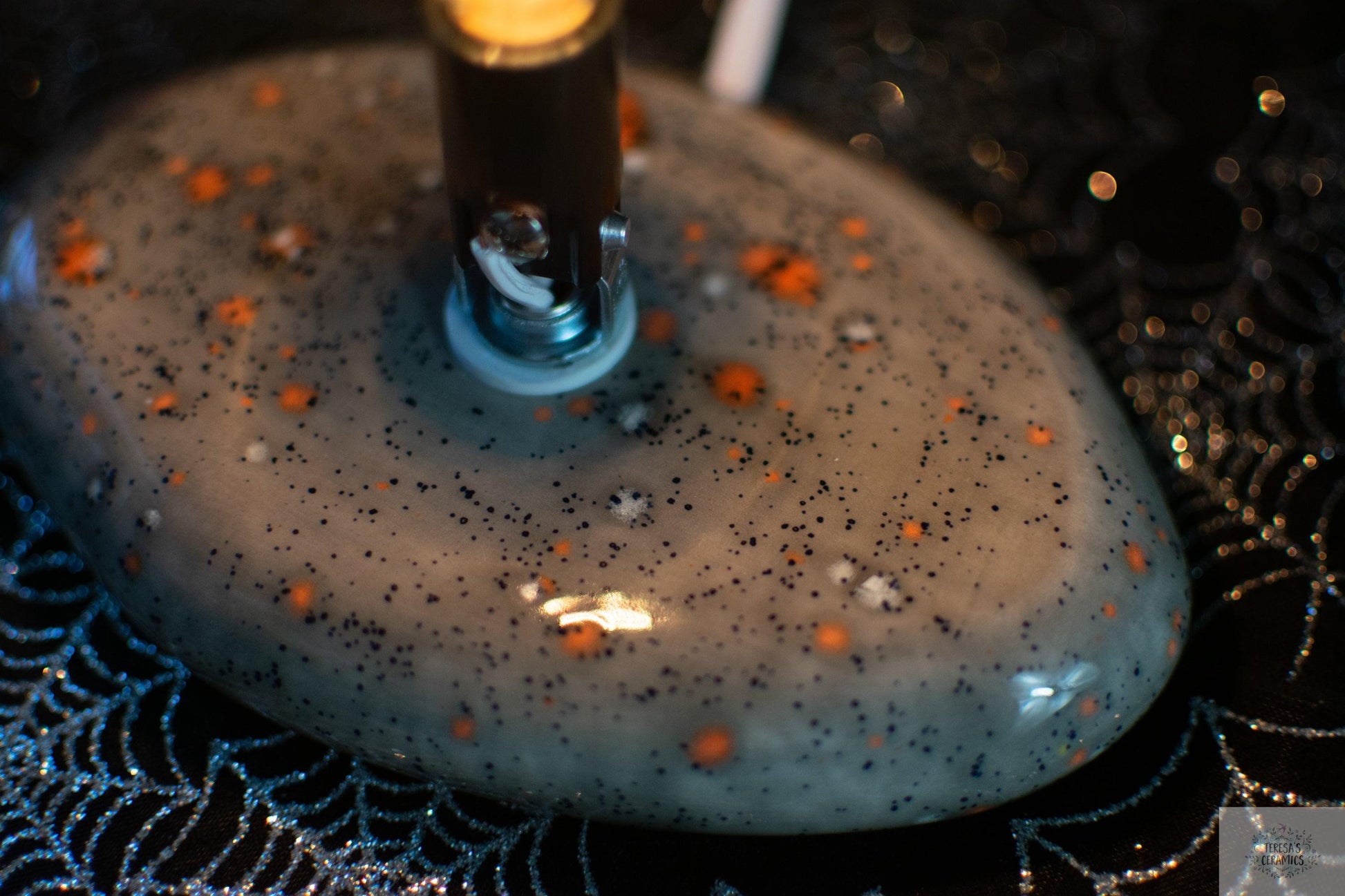 Harvest Ceramic Tree | Fall Night Light | Glazed Gray Wispy Pine | Halloween Tree Light - Teresa's Ceramics