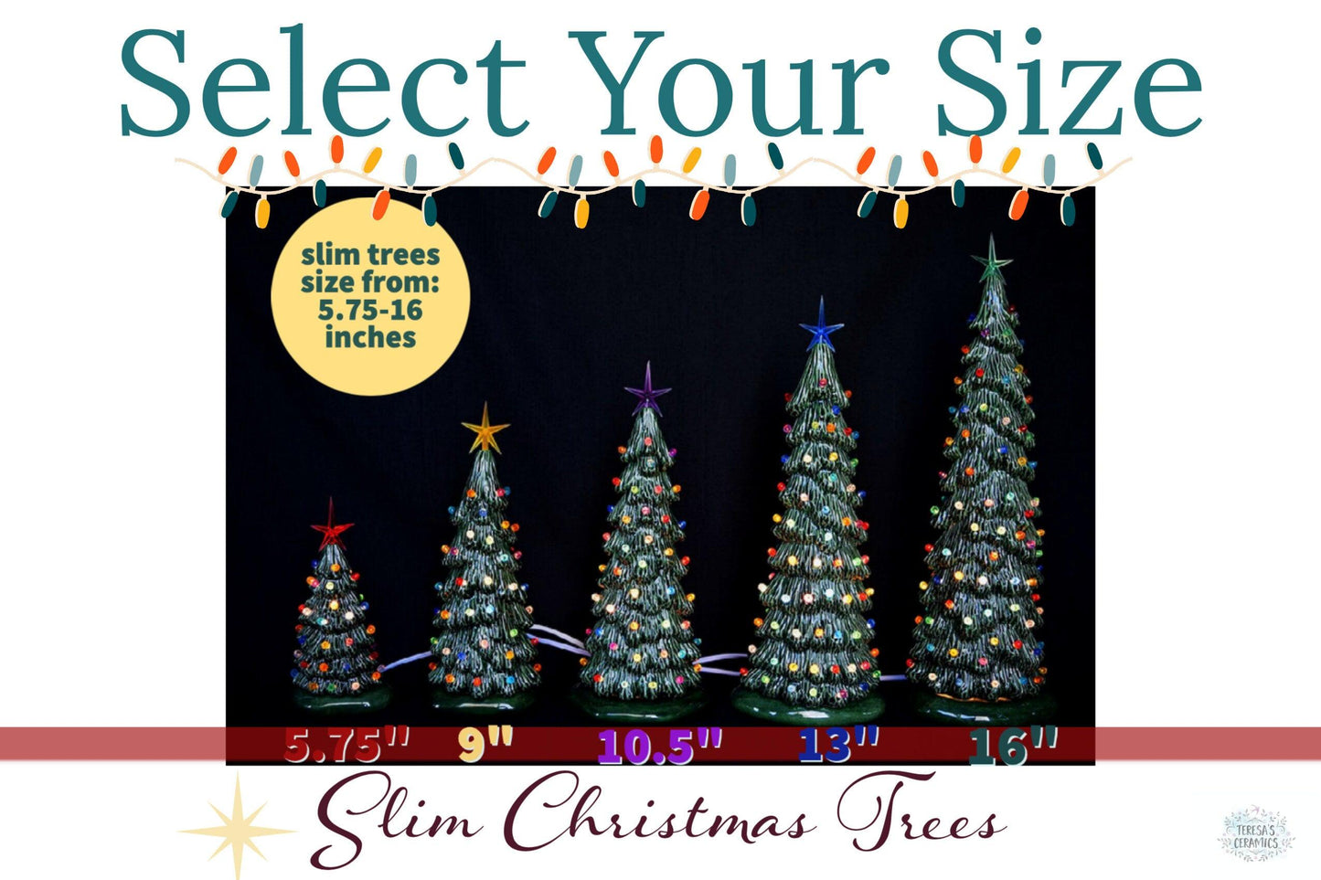 Extra Large Slim Ceramic Lighted Christmas Tree Windowsill Centerpiece - Vintage Inspired Holiday Decor - Teresa's Ceramics