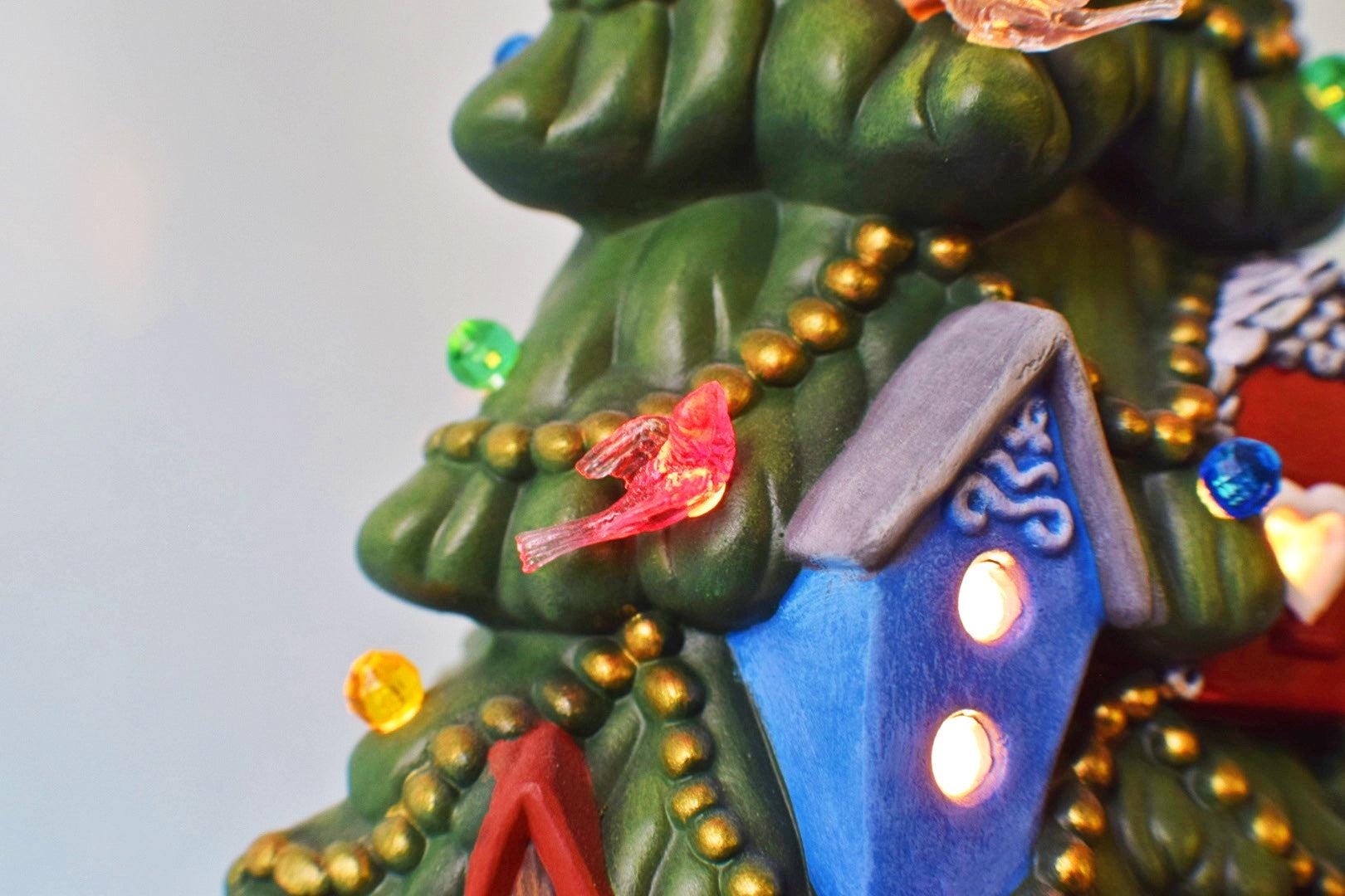Ceramic Christmas Tree | Birdhouse Style | 12" Height | Lights Up! - Teresa's Ceramics