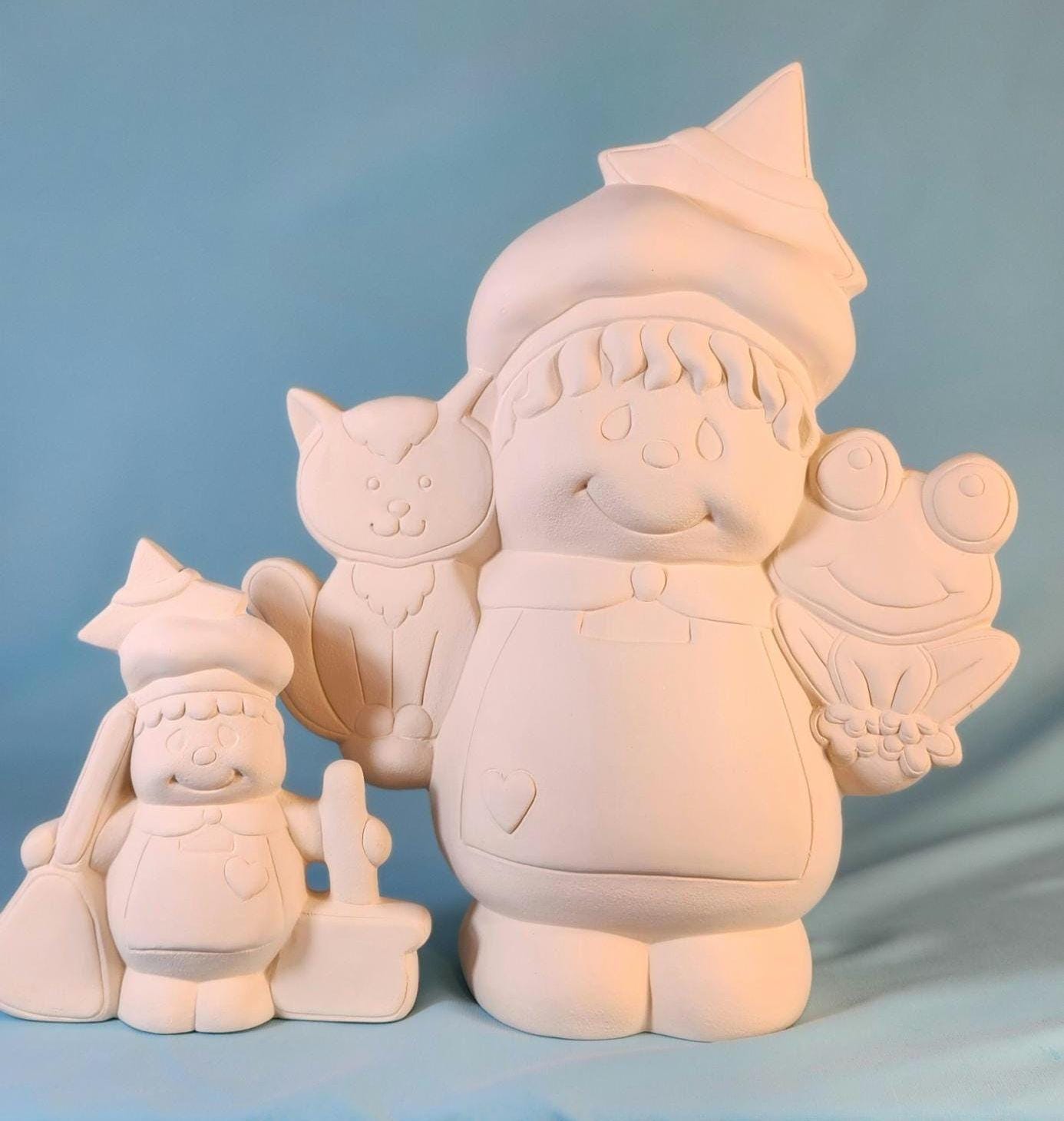 Halloween DIY Ceramic Painting Kit: Gingerbread, Witch Hat, Frog & Cat Statues - Unpainted Craft Decor