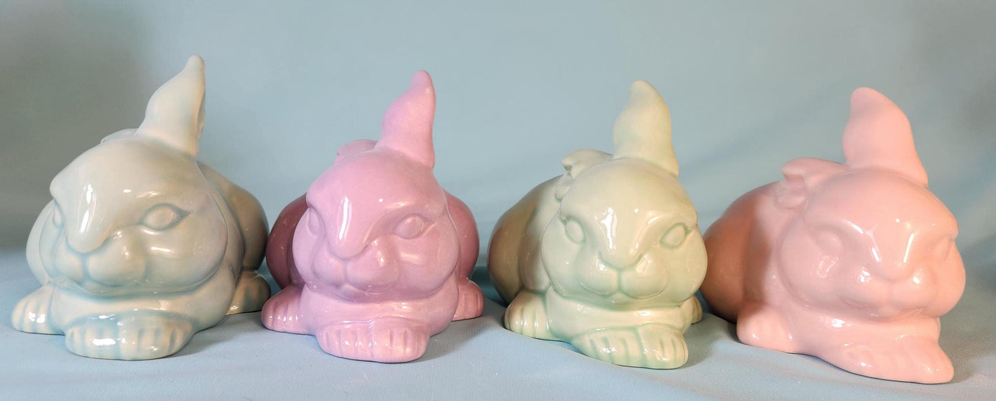 Vintage-Inspired Pastel Glazed Easter Bunnies: Pink, Lavender, Mint & Sea Glass Ceramic Spring Decor
