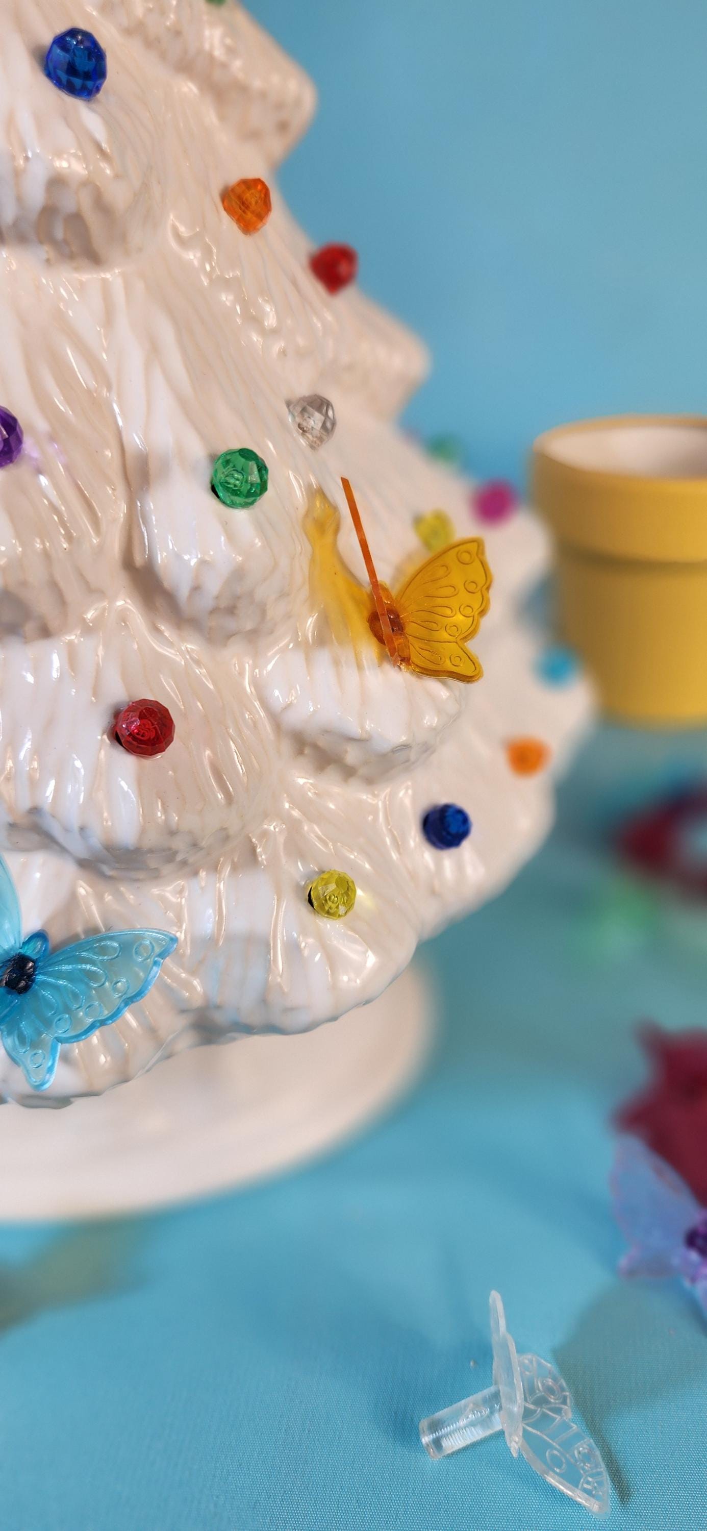 Elegant White Glazed Ceramic Butterfly Tree - Handmade Nightlight for Home Decor