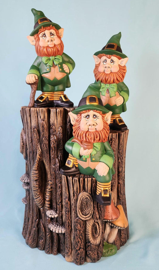 St. Patrick's Day Leprechaun Figurines: Set of 3 Ceramic Irish Folk Statues with Gold Pots - Teresa's Ceramics