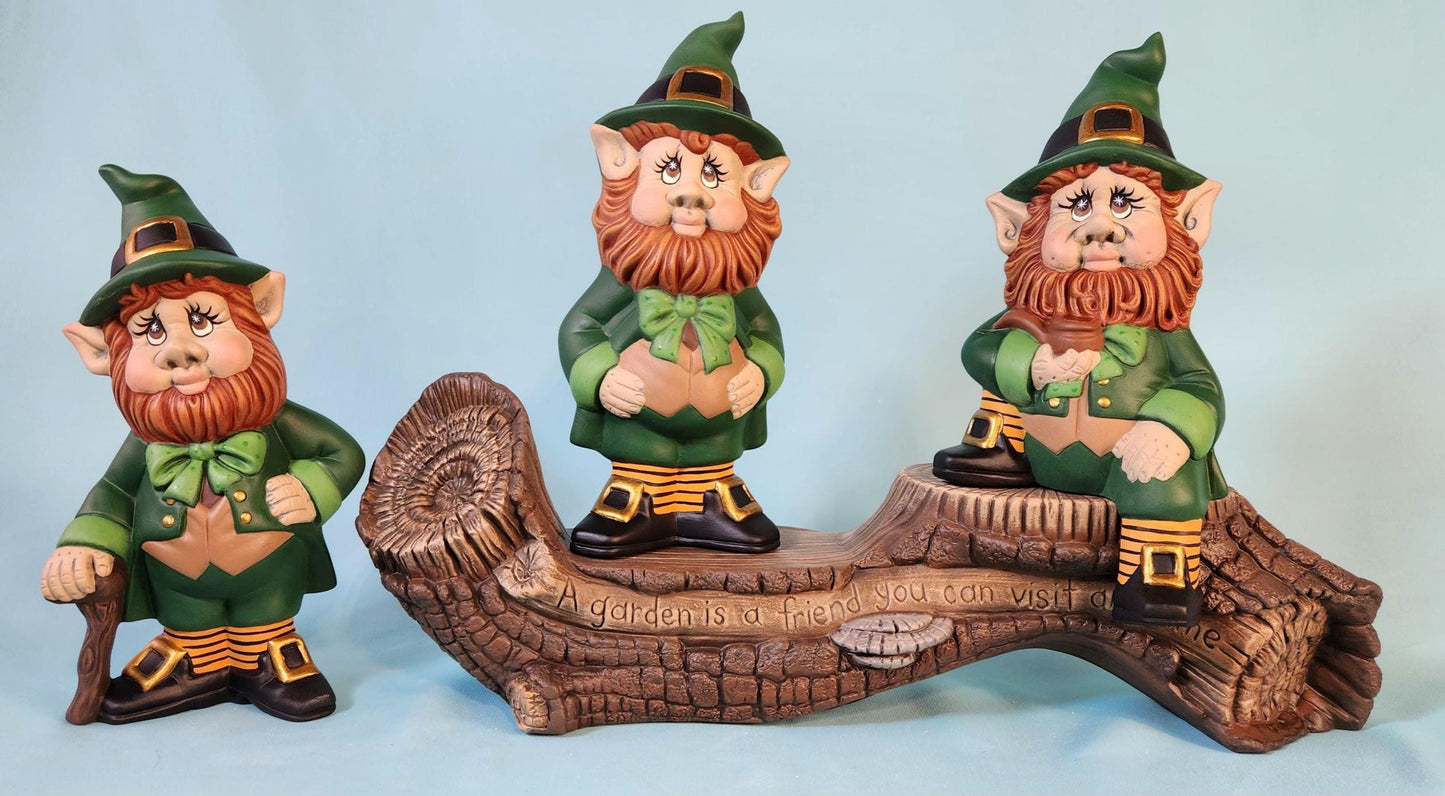 St. Patrick's Day Leprechaun Figurines: Set of 3 Ceramic Irish Folk Statues with Gold Pots
