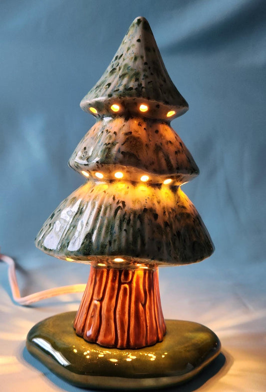 Enchanted Crystal Woodland Tree: Shimmering Emerald & Sapphire Miniature Night Light Decor - Teresa's Ceramics