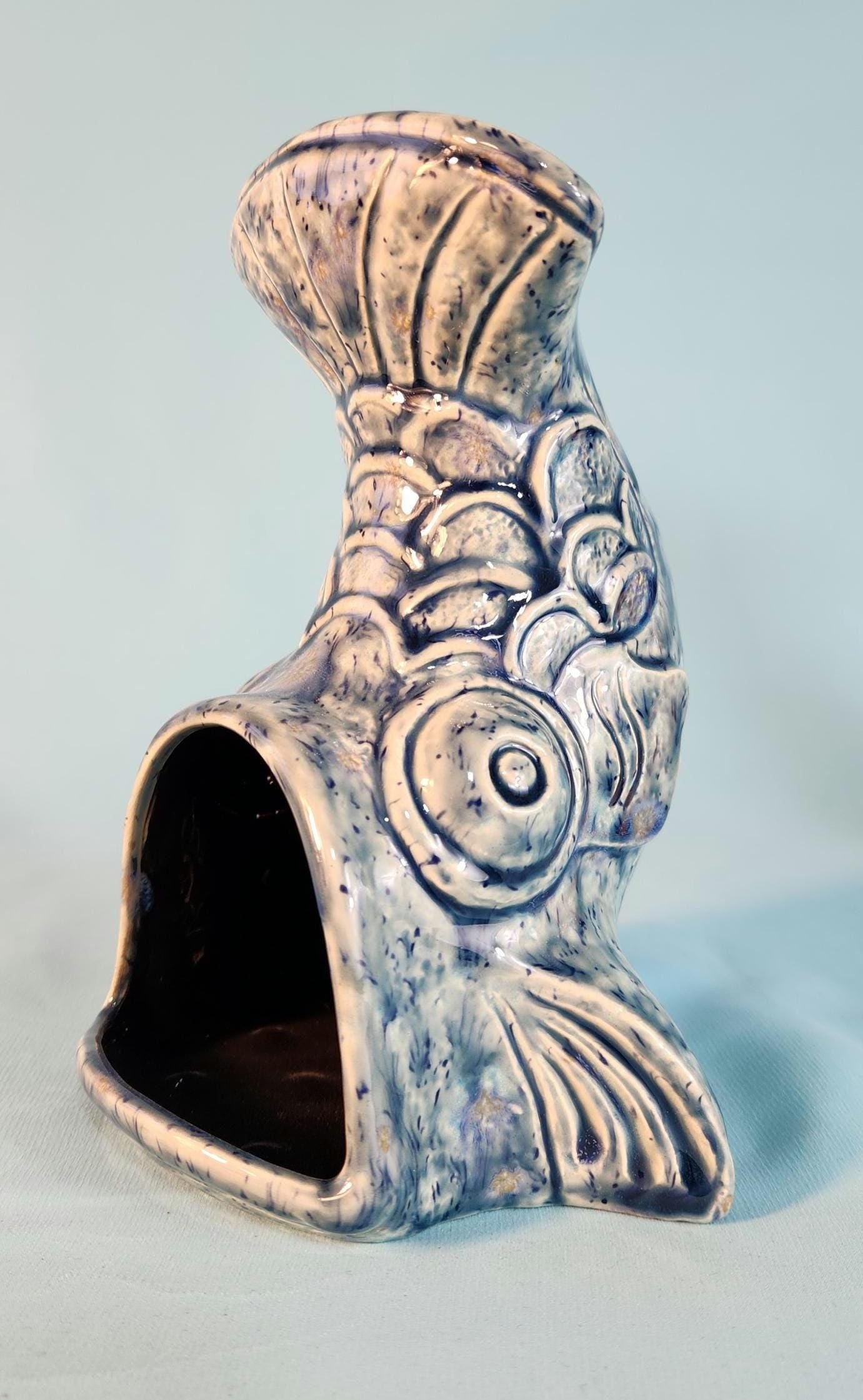 Handcrafted Fish-Shaped Chiminea: Tealight Incense Holder, Illuminated Ceramic Accent 3 Different Colors