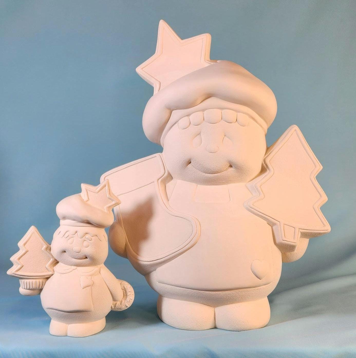 Unpainted Ceramic Christmas Statue: Gingerbread, Tree, Star, Stocking - DIY Holiday Craft Kit