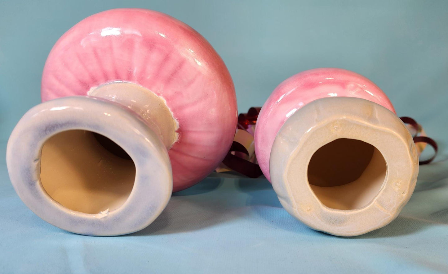 Handcrafted Pink Ceramic Mushroom Sculptures: Heart-Dotted Garden Decor & Whimsical Trippy Art