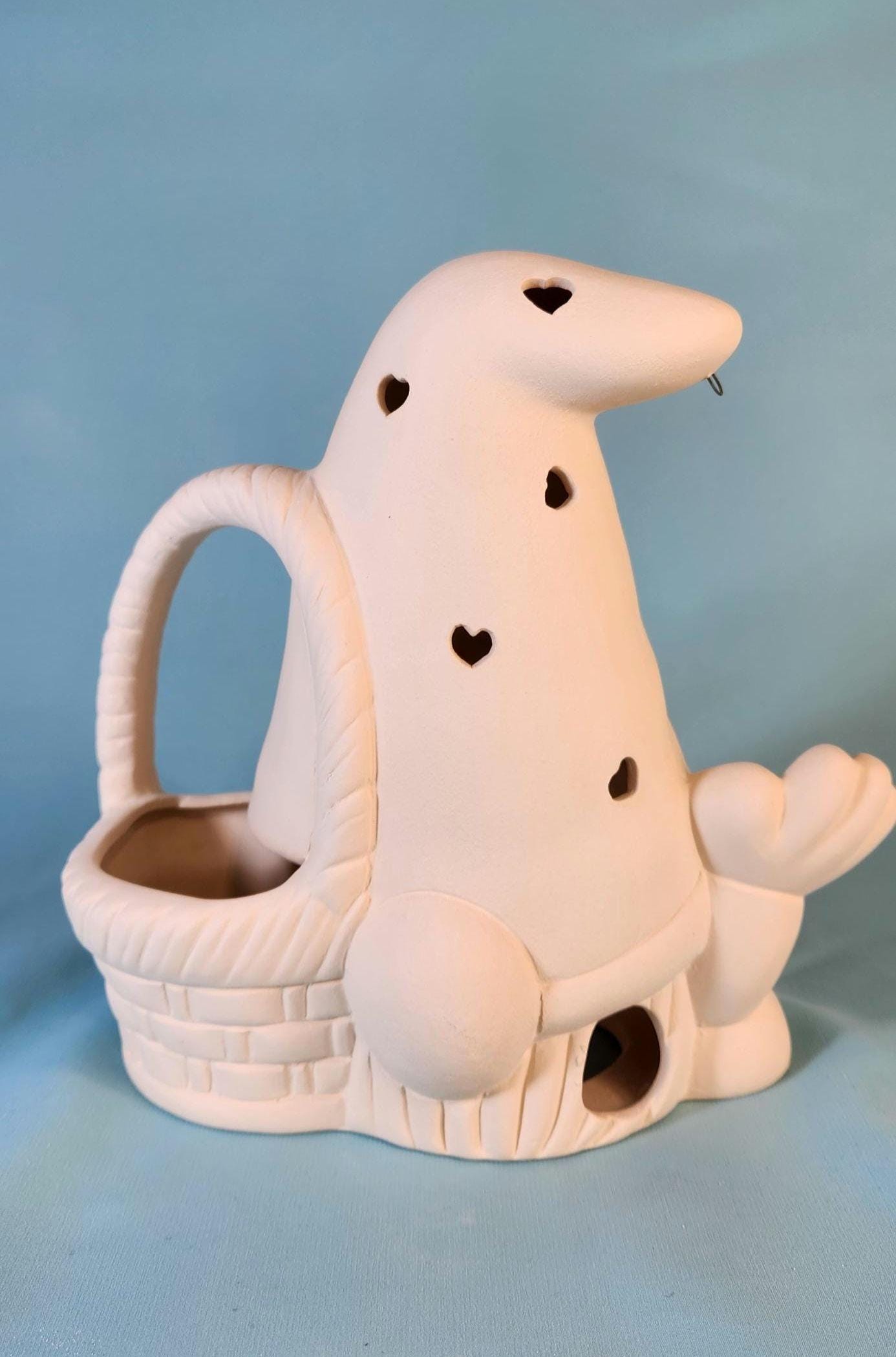 Unpainted Ceramic Easter Gnome Basket - DIY Craft Project for Kids & Adults - Whimsical Holiday Decor