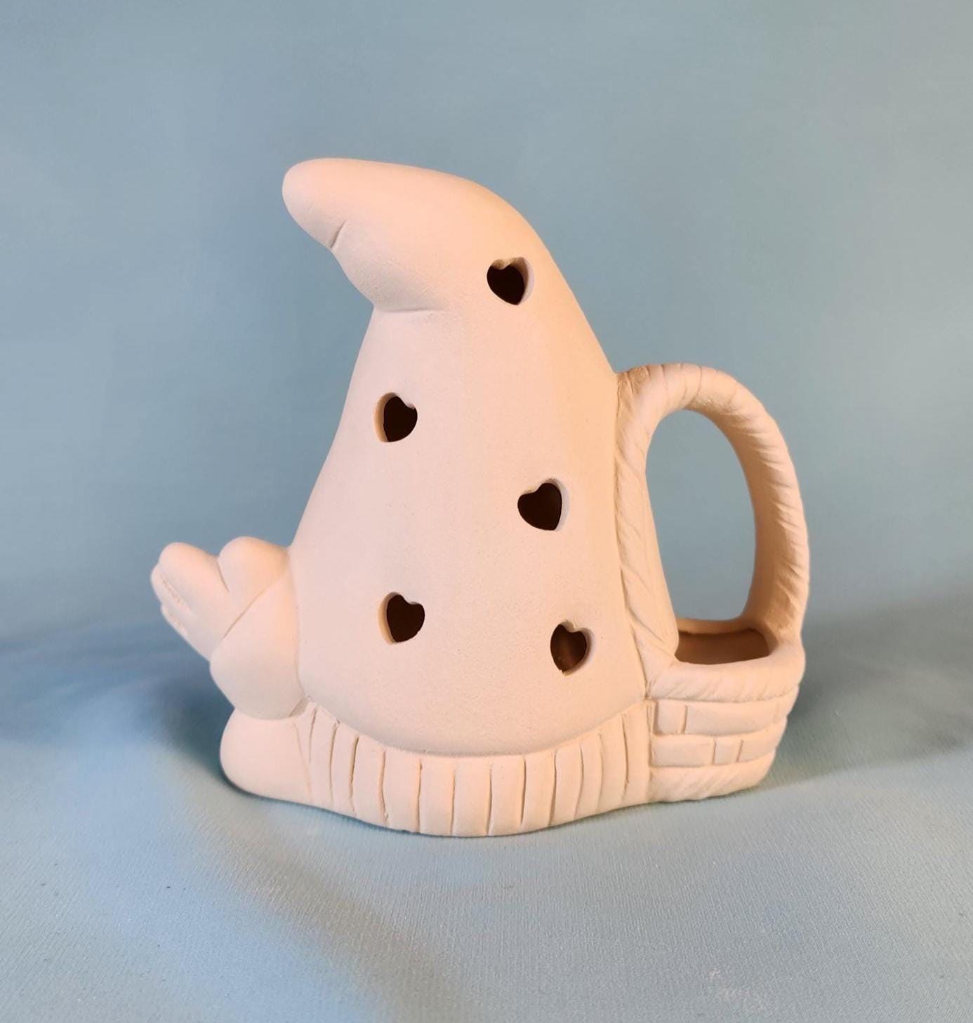 Unpainted Ceramic Easter Gnome Basket - DIY Craft Project for Kids & Adults - Whimsical Holiday Decor