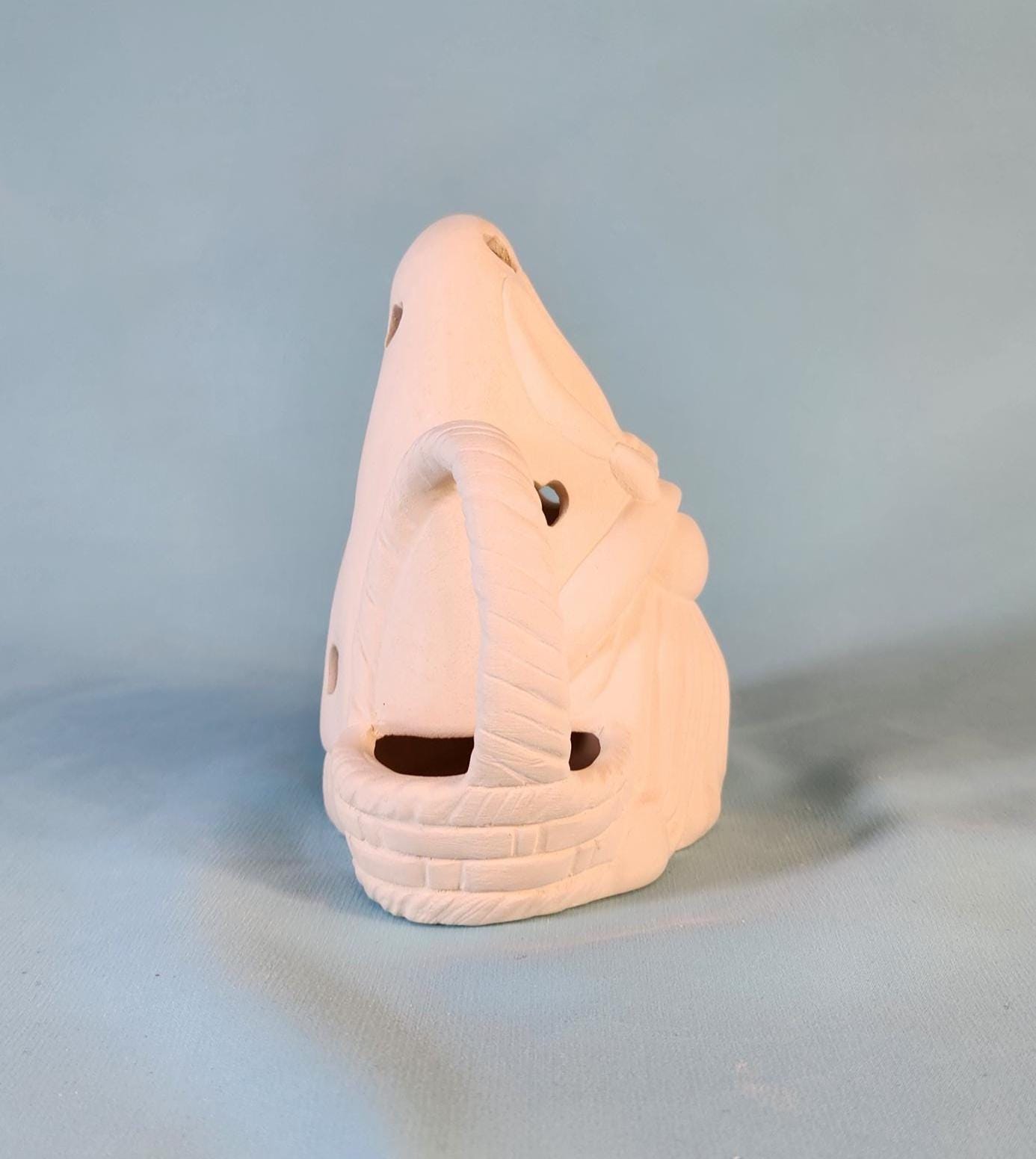 Unpainted Ceramic Easter Gnome Basket - DIY Craft Project for Kids & Adults - Whimsical Holiday Decor