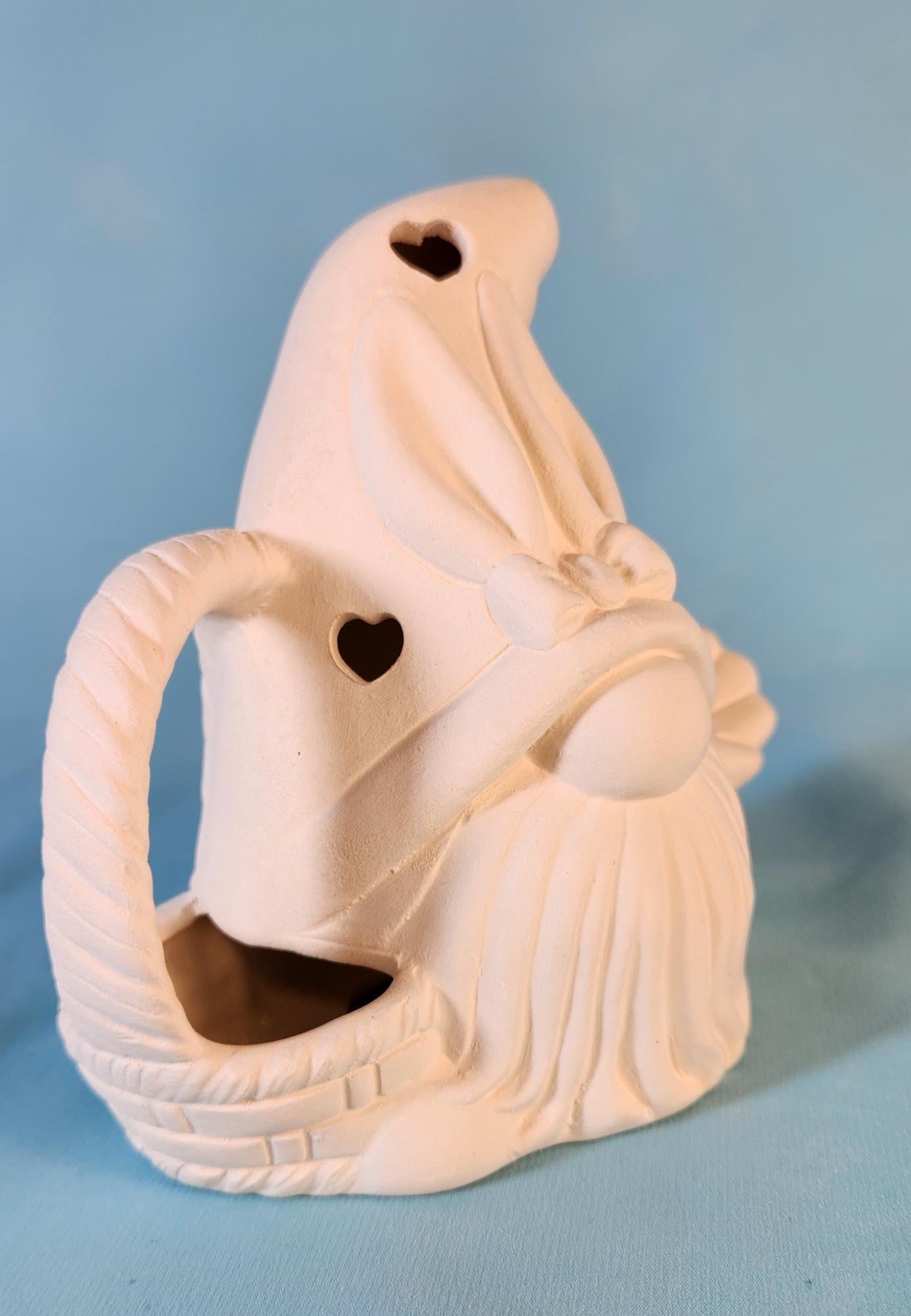 Unpainted Ceramic Easter Gnome Basket - DIY Craft Project for Kids & Adults - Whimsical Holiday Decor
