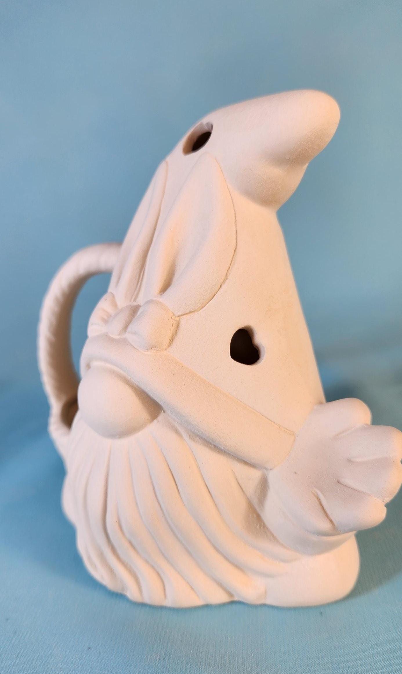 Unpainted Ceramic Easter Gnome Basket - DIY Craft Project for Kids & Adults - Whimsical Holiday Decor