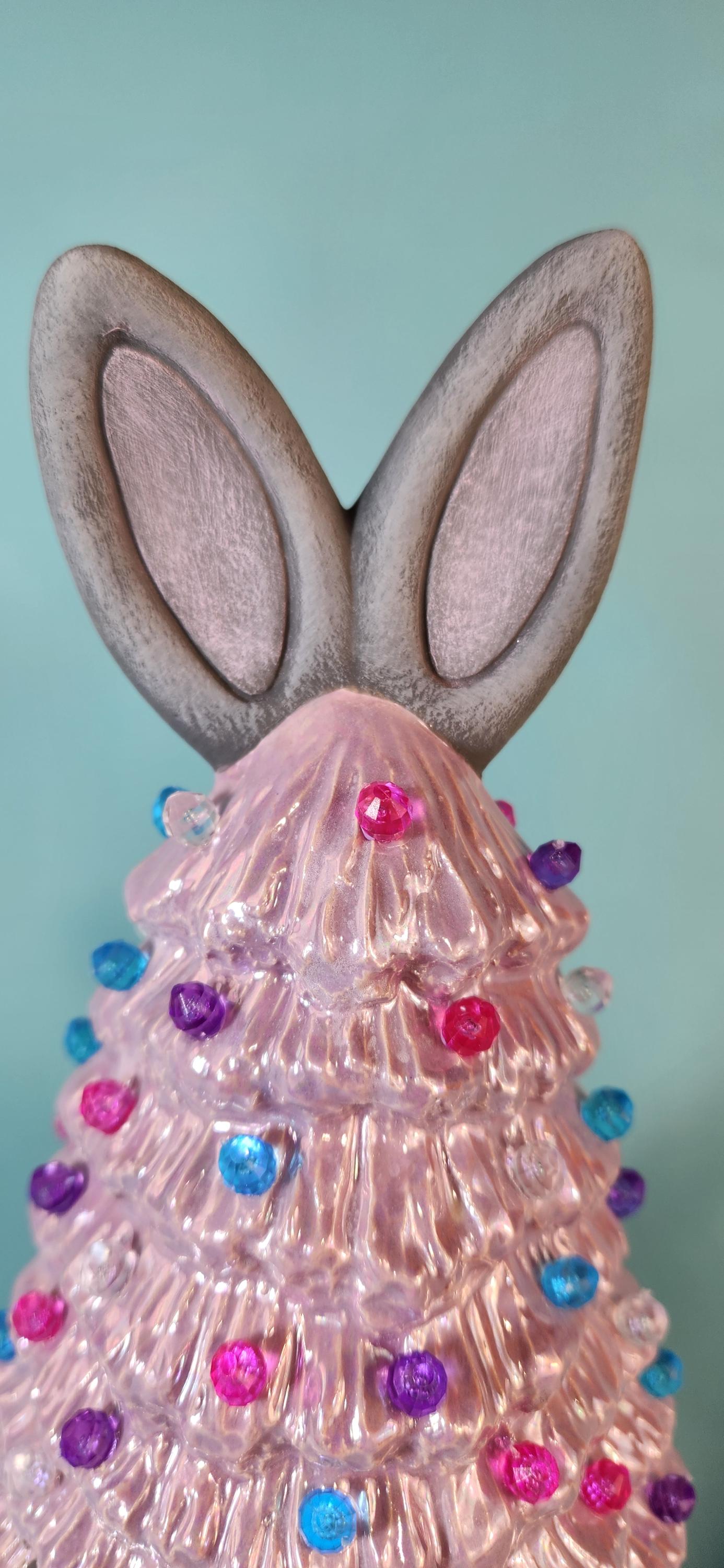 Petite Mother of Pearl Easter Bunny Tree with LED Lights - Handcrafted Tabletop Decor