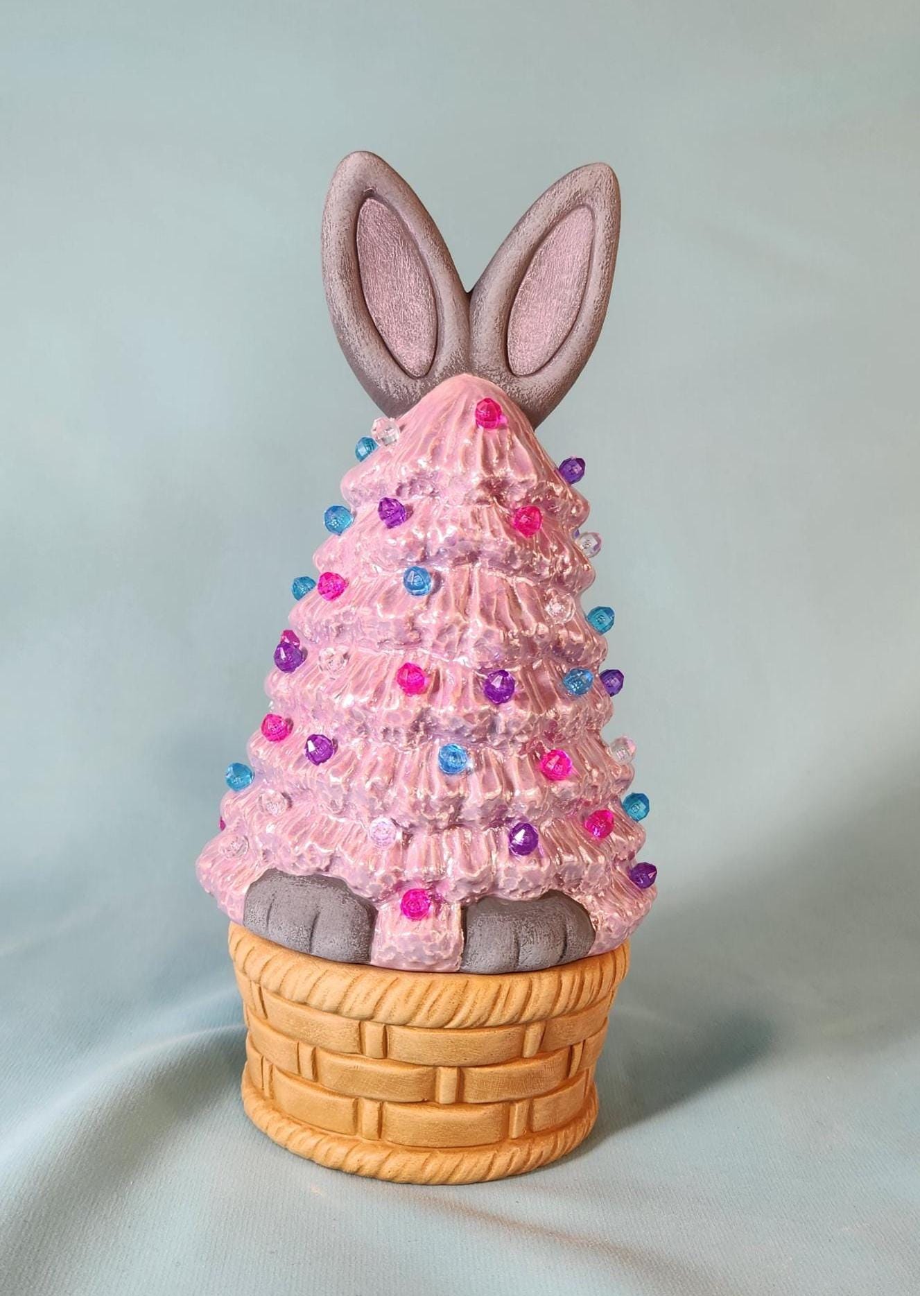 Petite Mother of Pearl Easter Bunny Tree with LED Lights - Handcrafted Tabletop Decor