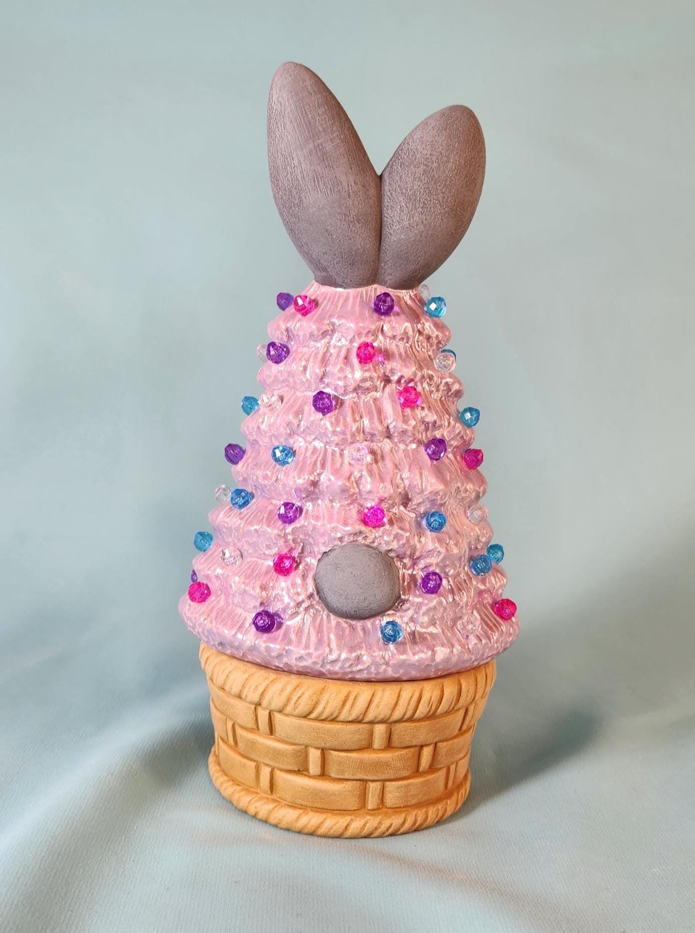 Petite Mother of Pearl Easter Bunny Tree with LED Lights - Handcrafted Tabletop Decor