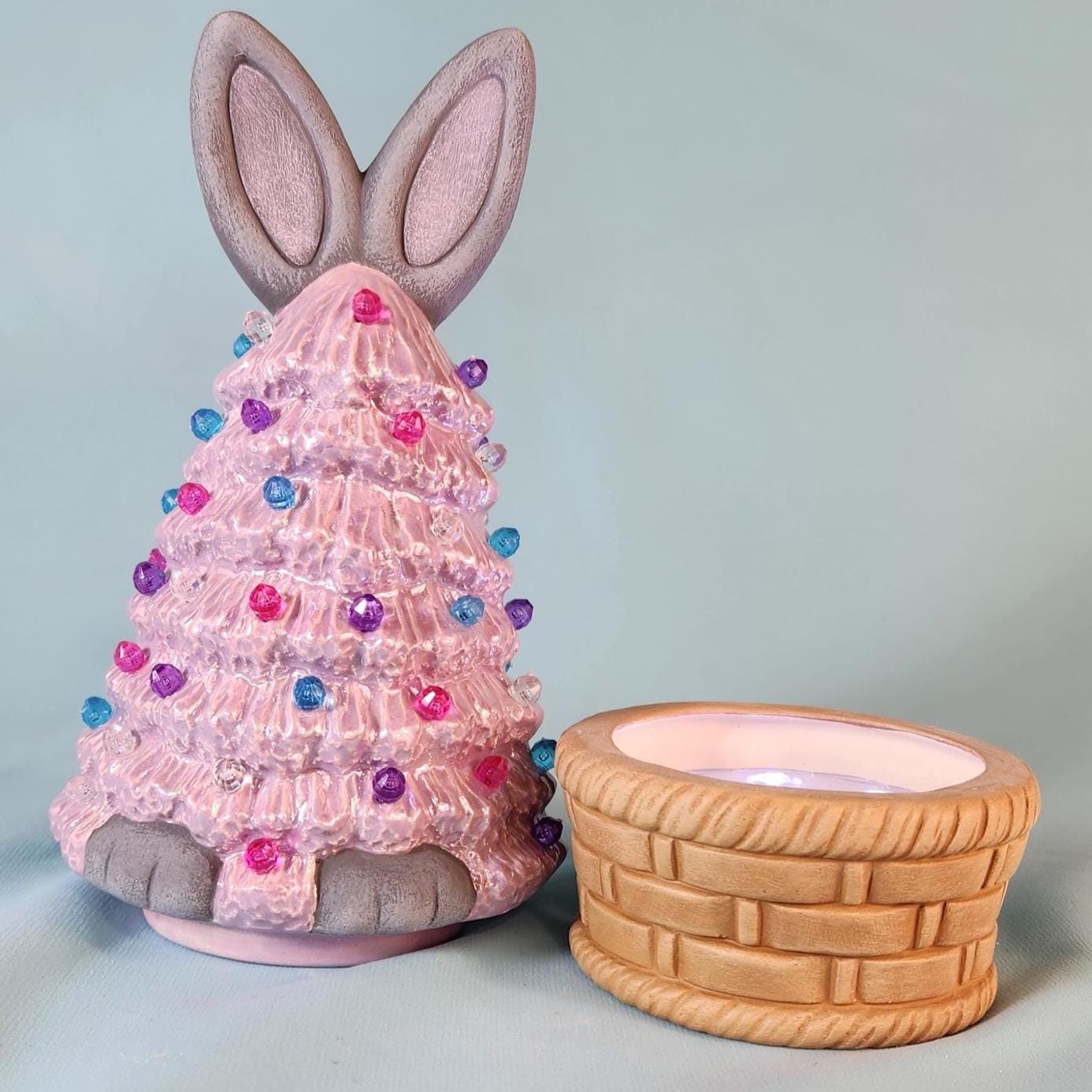 Petite Mother of Pearl Easter Bunny Tree with LED Lights - Handcrafted Tabletop Decor