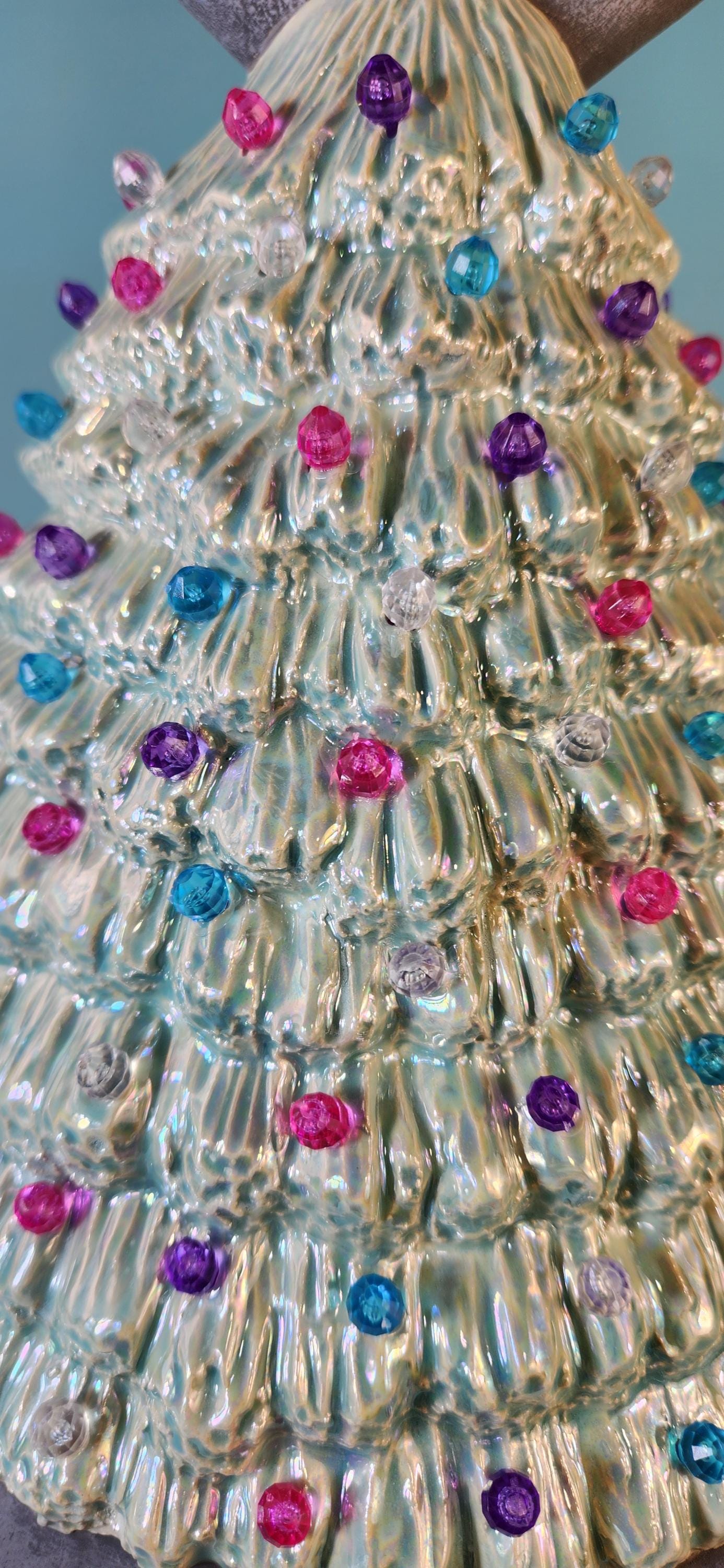 Illuminated Easter Bunny Ceramic Tree: Mother of Pearl Pastel Accent Piece with Basket Base & LED Lights