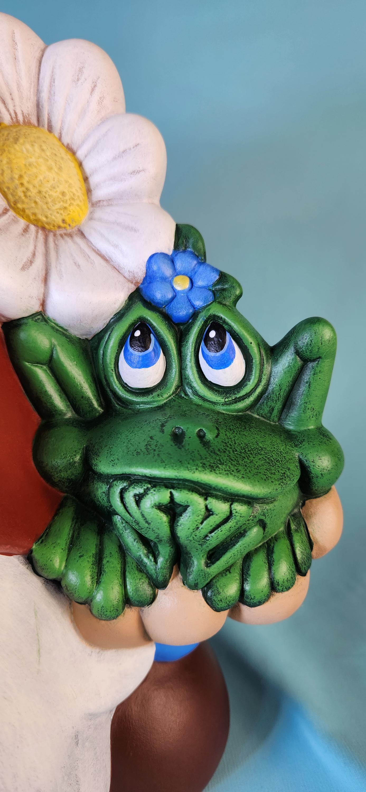Enchanting Garden Gnome: Frog & Flower Whimsy for Spring and Summer Decor
