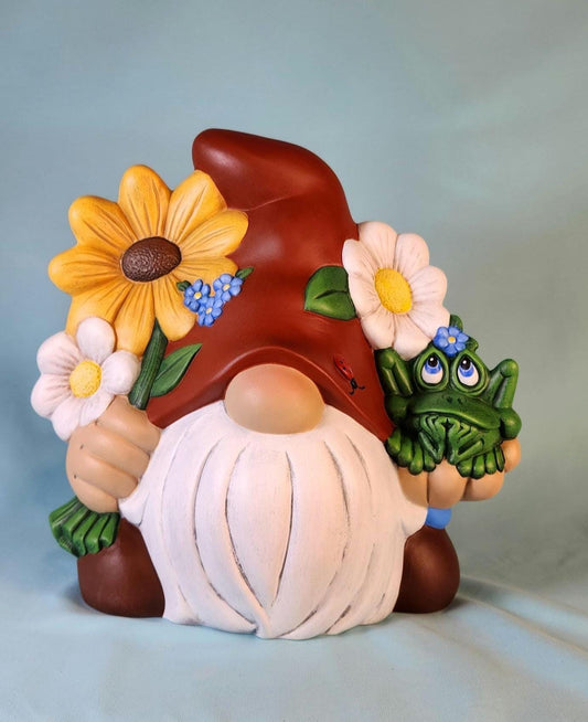 Enchanting Garden Gnome: Frog & Flower Whimsy for Spring and Summer Decor