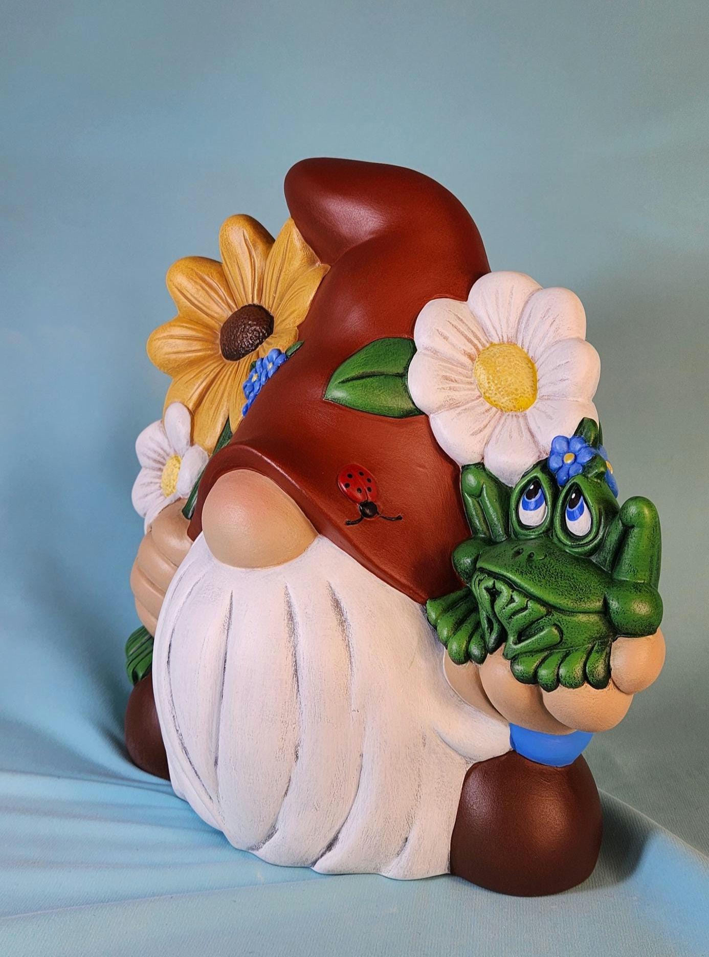 Enchanting Garden Gnome: Frog & Flower Whimsy for Spring and Summer Decor