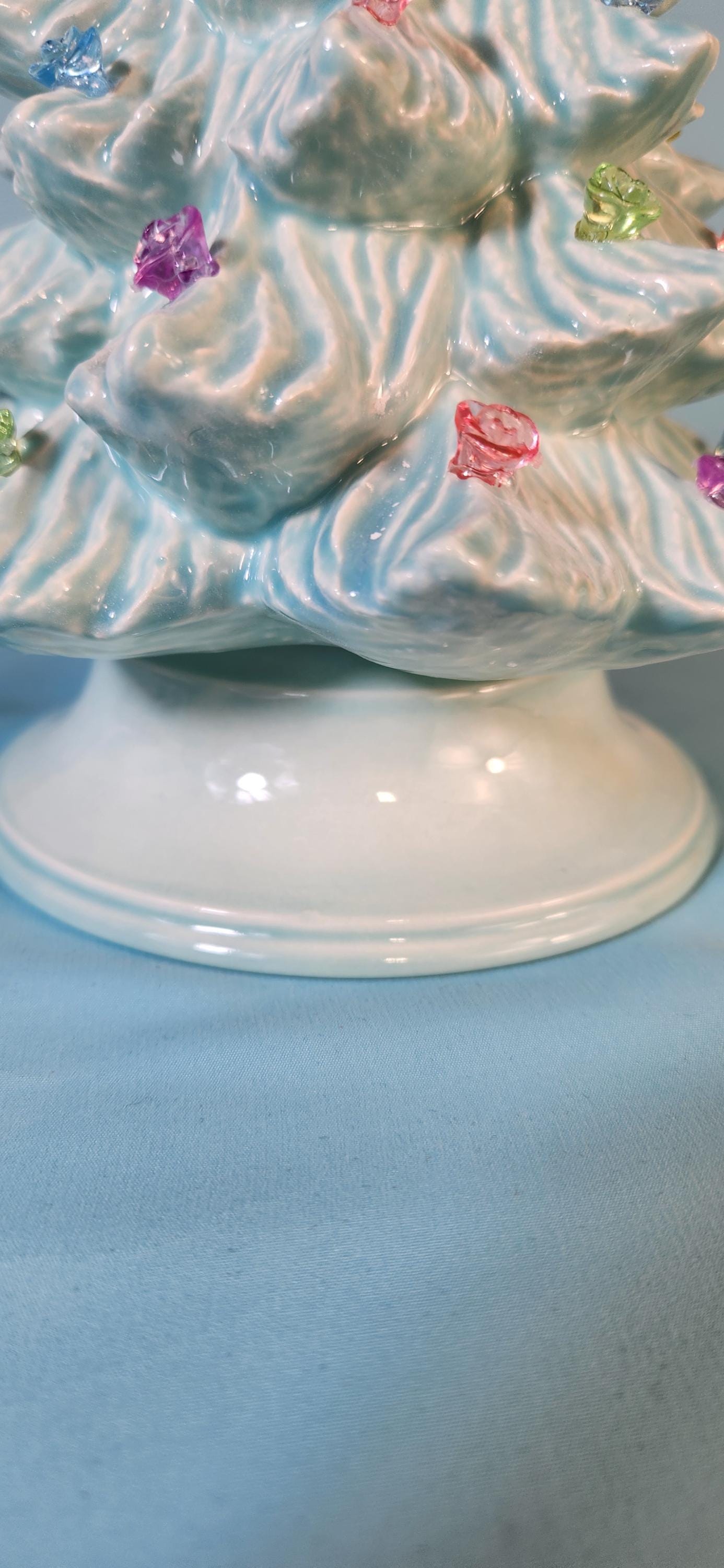 Wispy Pine Ceramic Christmas Tree - Sea-Glass Color with Clear Lights for Holiday Mantel Decor