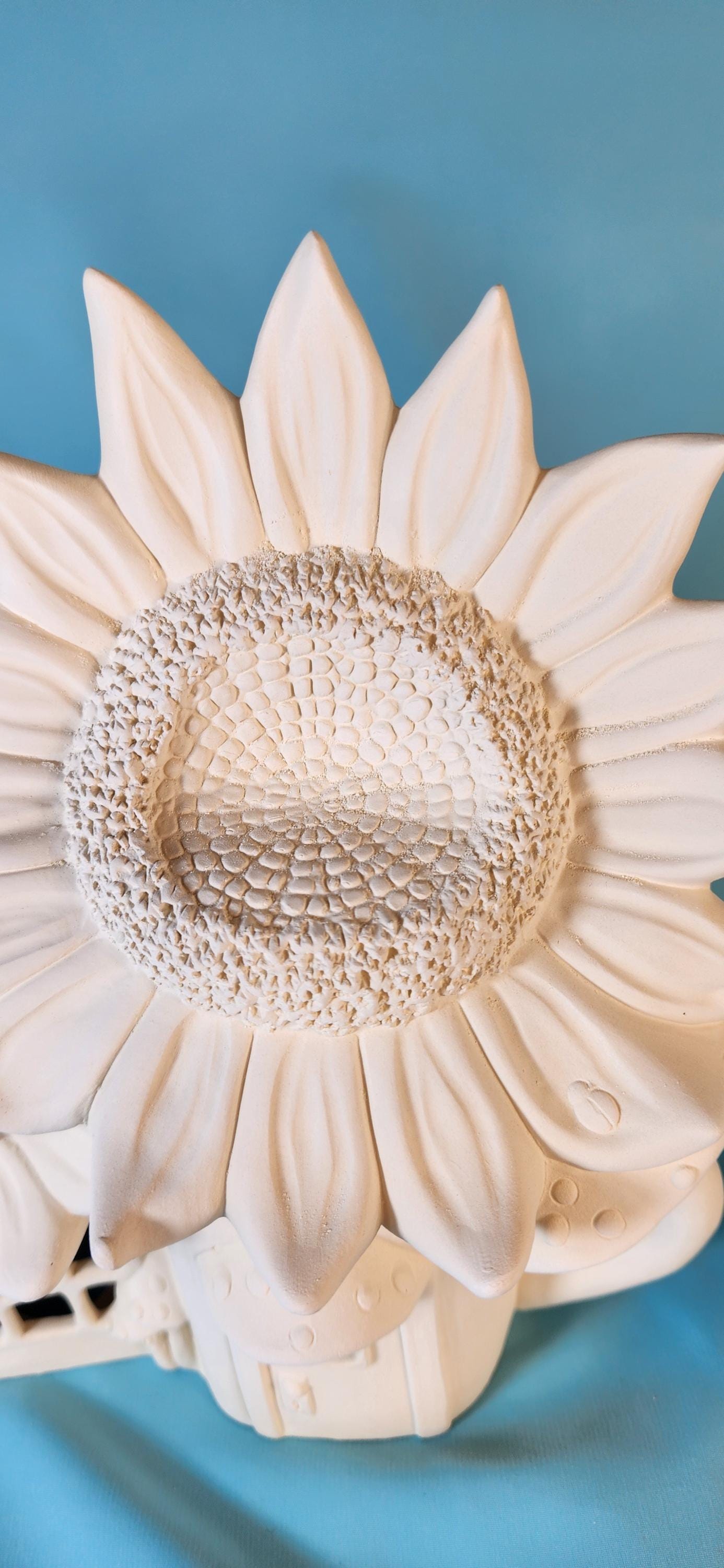 Unpainted Ceramic Sunflower Mushroom Fairy House - Handmade Garden Miniature Bisque Gift for Outdoor Decor