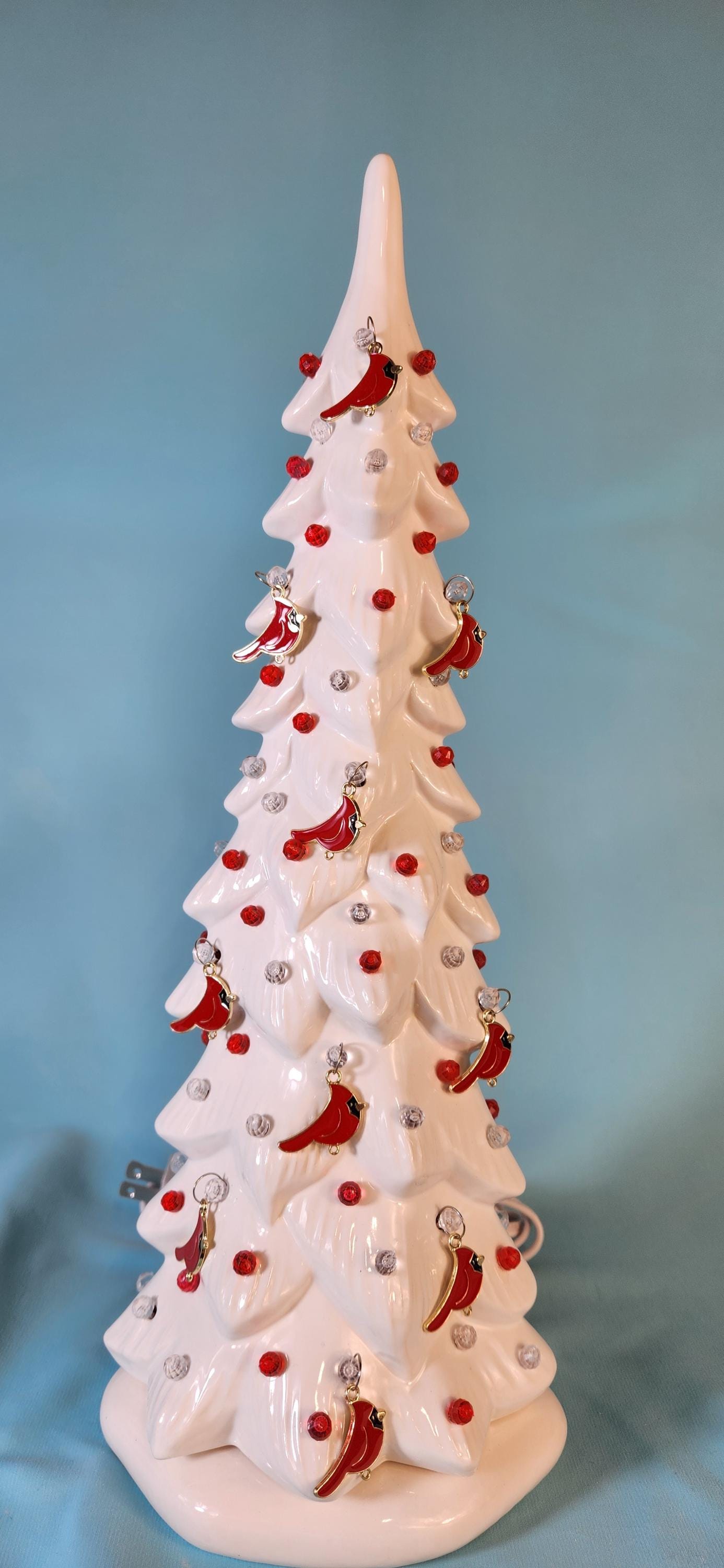Wispy Pine Ceramic Christmas Tree - Sea-Glass Color with Clear Lights for Holiday Mantel Decor