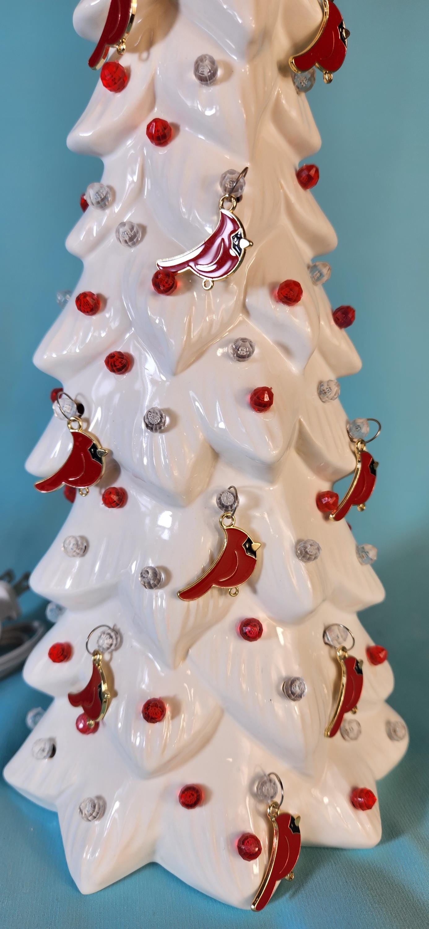 Wispy Pine Ceramic Christmas Tree - Sea-Glass Color with Clear Lights for Holiday Mantel Decor