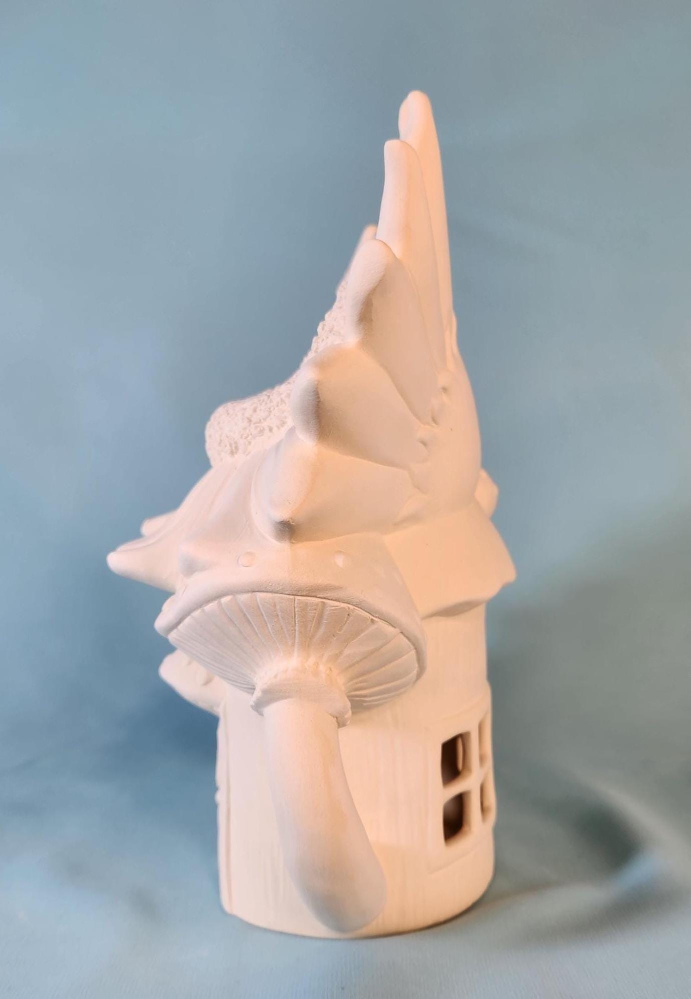 Unpainted Ceramic Sunflower Mushroom Fairy House - Handmade Garden Miniature Bisque Gift for Outdoor Decor