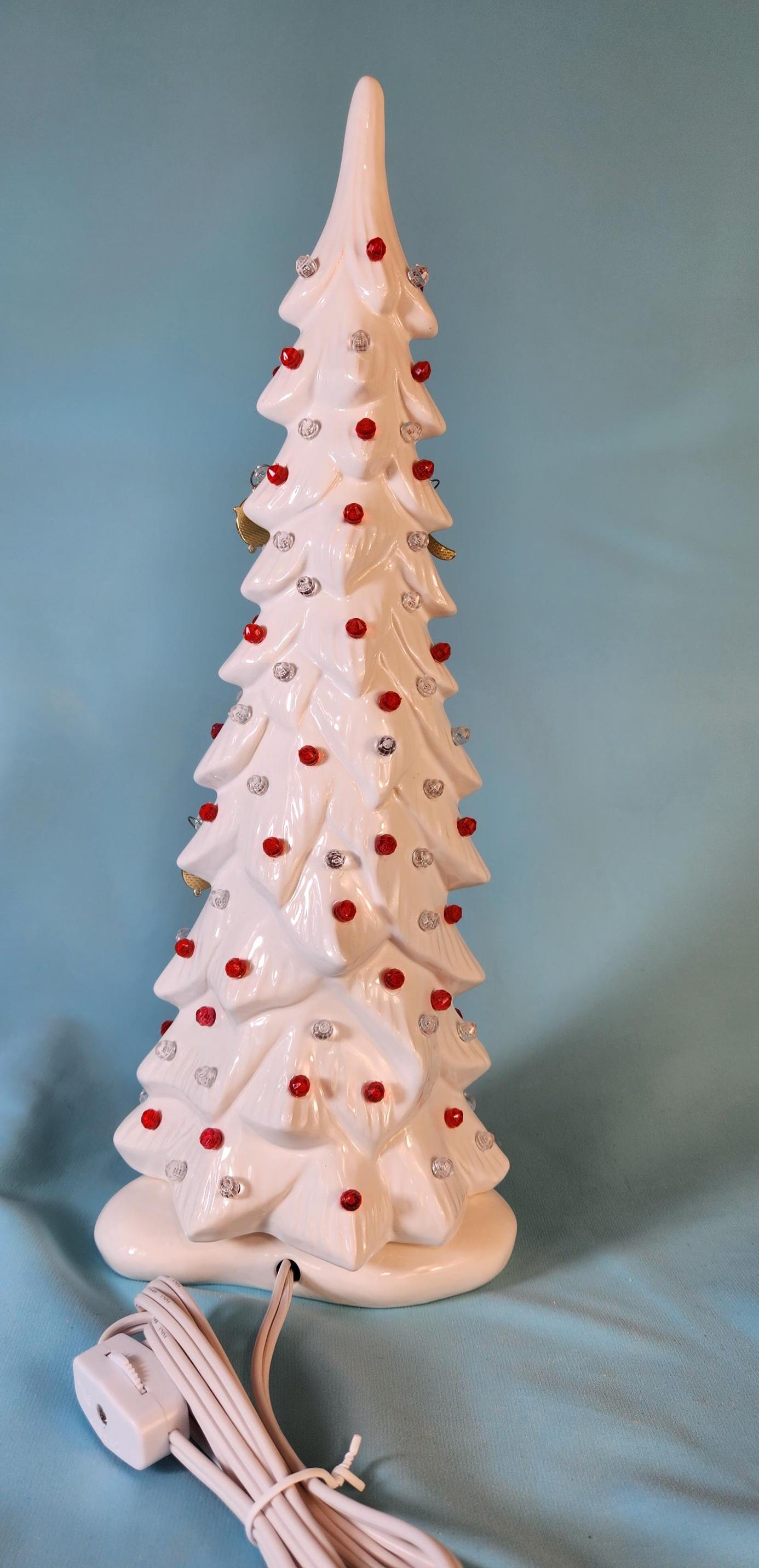 Wispy Pine Ceramic Christmas Tree - Sea-Glass Color with Clear Lights for Holiday Mantel Decor