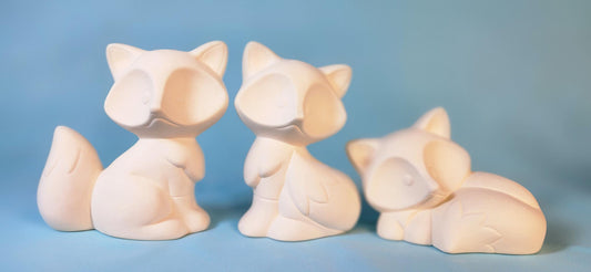 DIY Family of Foxes Ceramic Painting Kit - Unpainted Bisque Figurines for Forest-Themed Nursery Decor