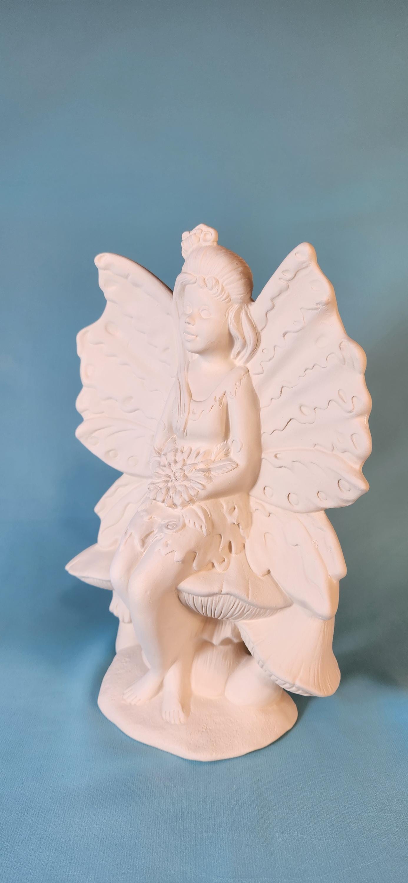 Whimsical Unpainted Fairy Mushroom Statue - DIY Garden Sculpture, Miniature Figurine for Patio Decor