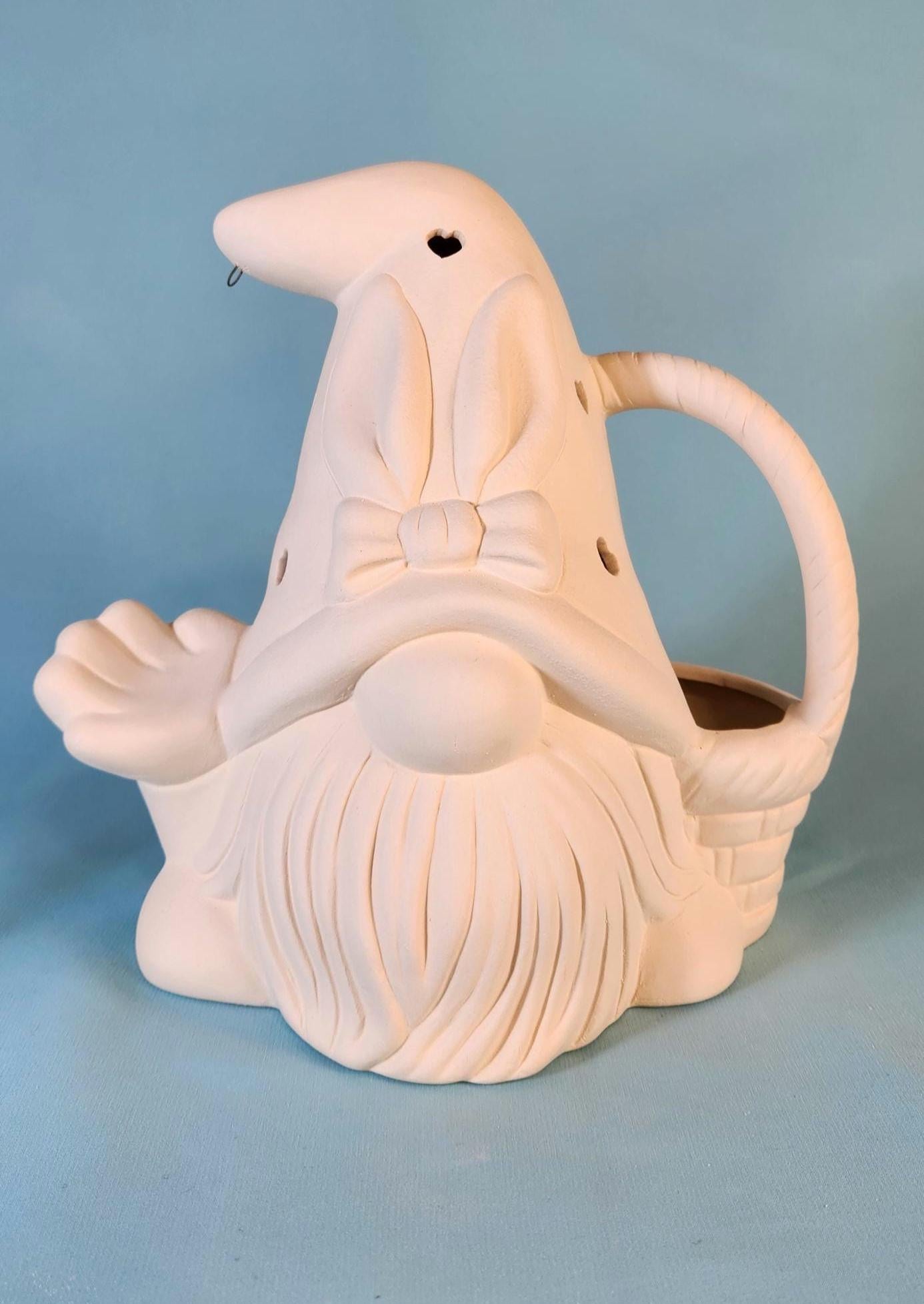 Unpainted Ceramic Easter Gnome Basket - DIY Craft Project for Kids & Adults - Whimsical Holiday Decor