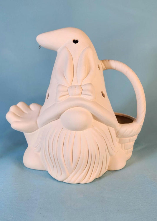 Unpainted Ceramic Easter Gnome Basket - DIY Craft Project for Kids & Adults - Whimsical Holiday Decor