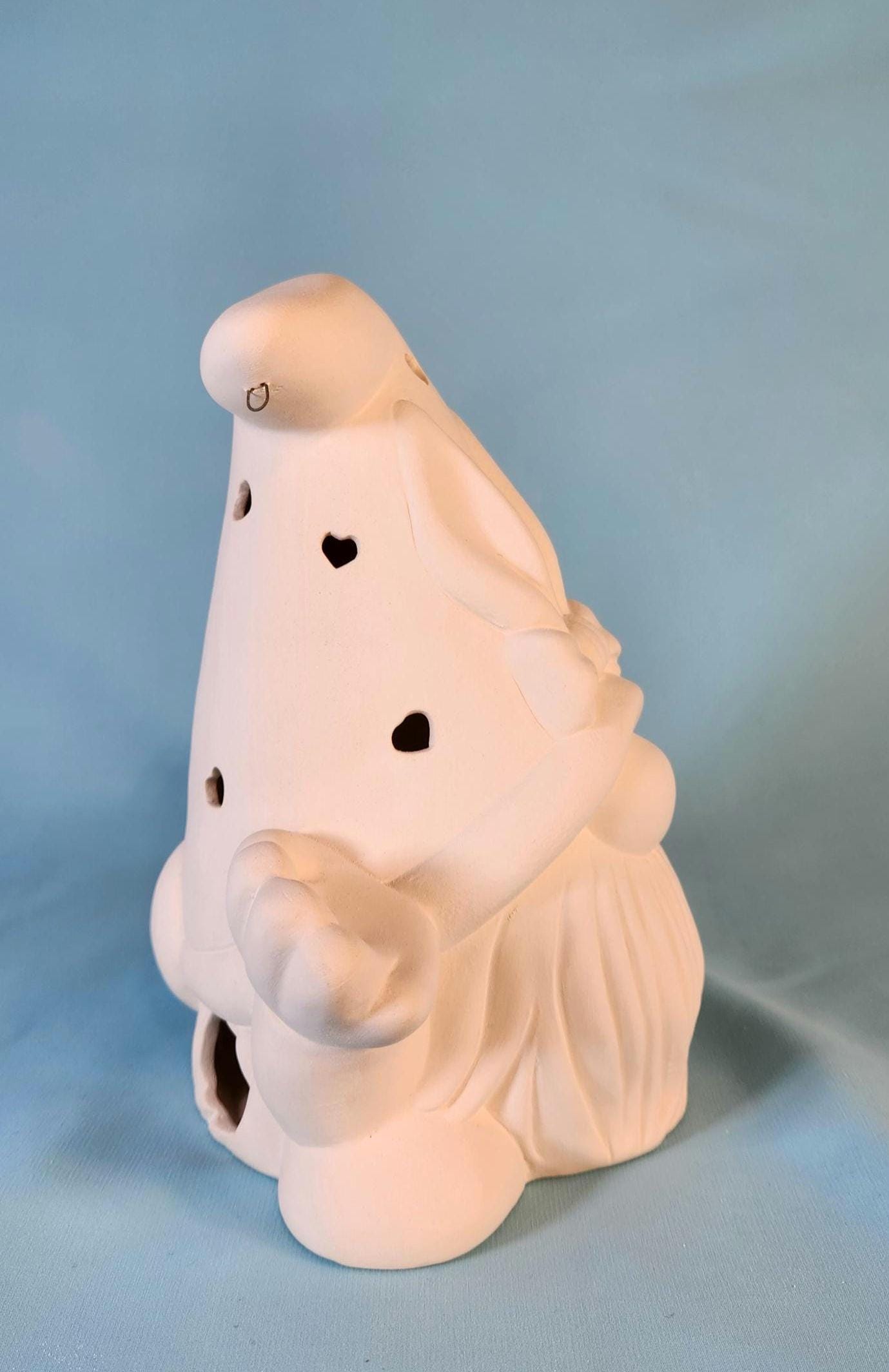 Unpainted Ceramic Easter Gnome Basket - DIY Craft Project for Kids & Adults - Whimsical Holiday Decor
