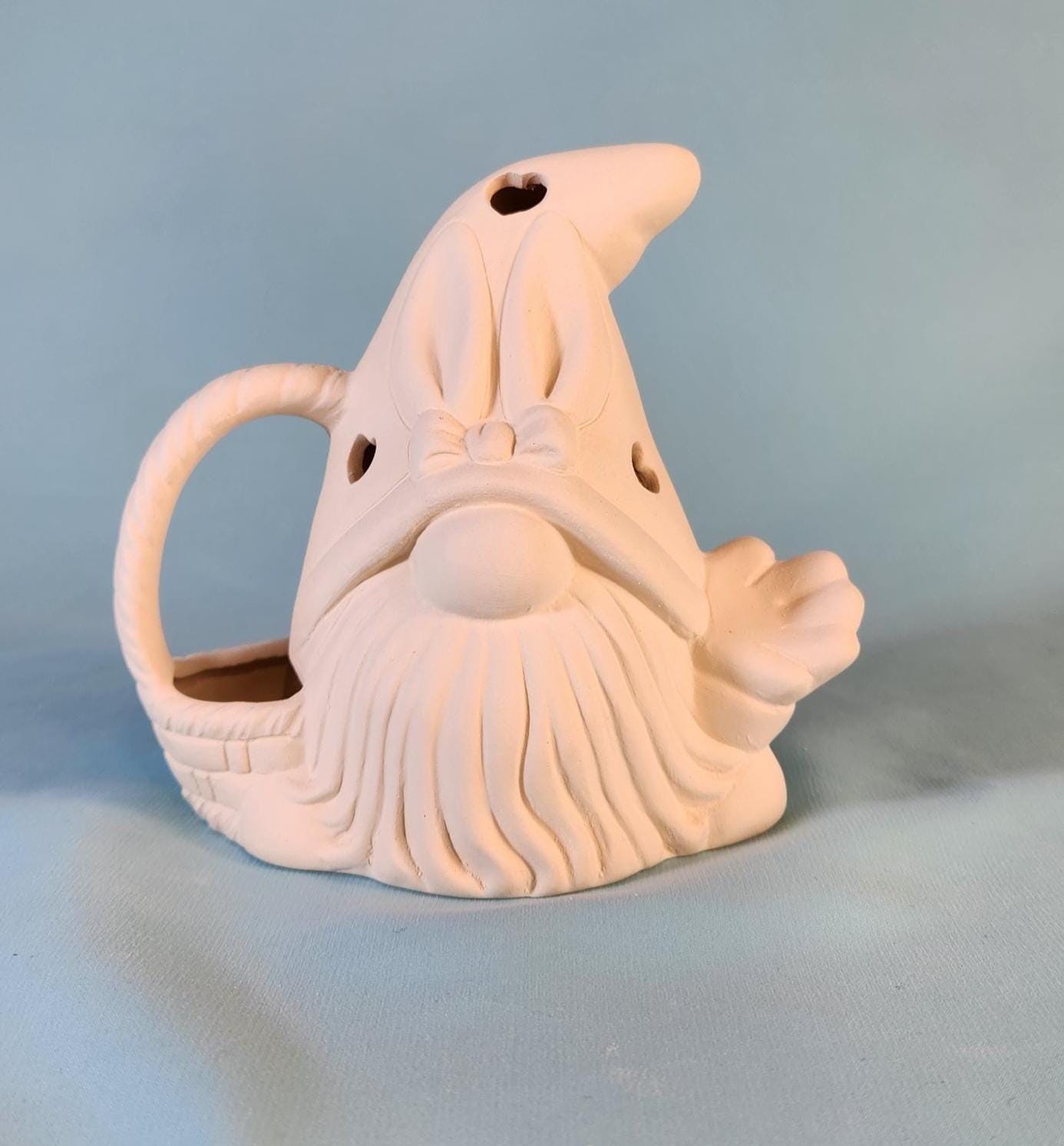Unpainted Ceramic Easter Gnome Basket - DIY Craft Project for Kids & Adults - Whimsical Holiday Decor