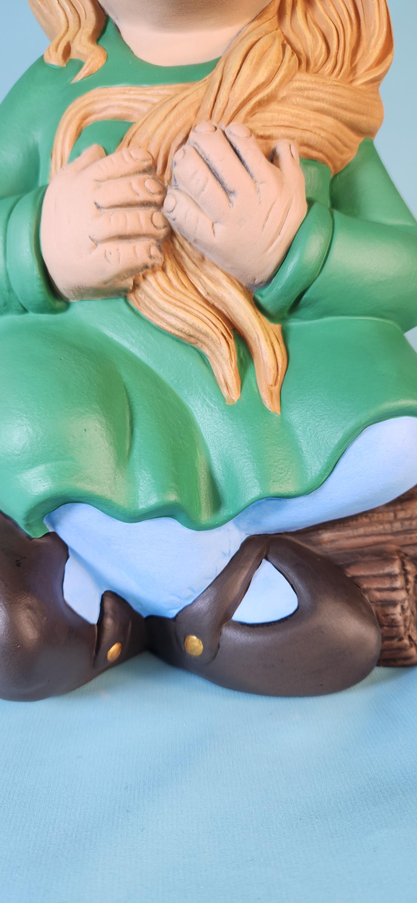 Whimsical Girl Garden Gnome: Handcrafted Yard Art with Braided Hair, Mushrooms & Fairy Door - Teresa's Ceramics