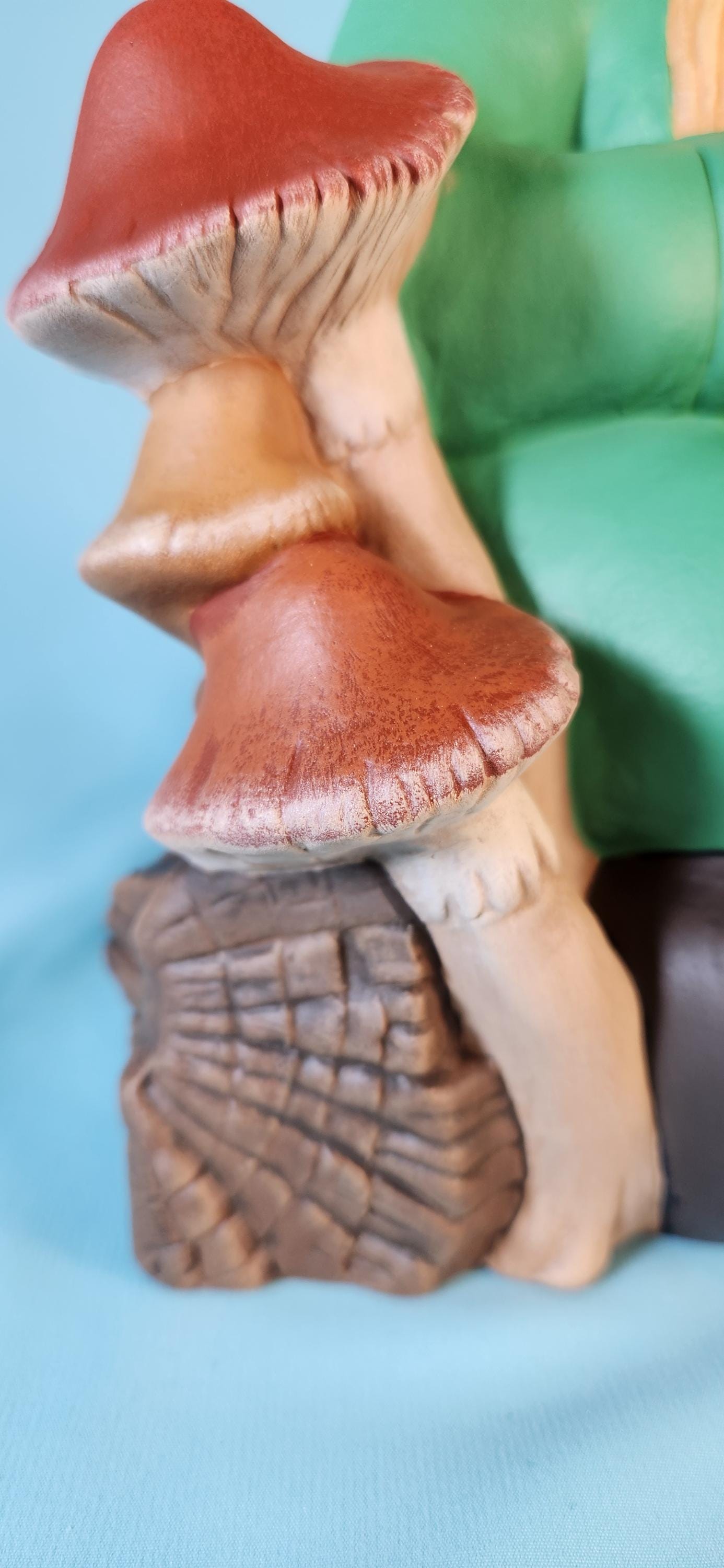 Whimsical Girl Garden Gnome: Handcrafted Yard Art with Braided Hair, Mushrooms & Fairy Door - Teresa's Ceramics