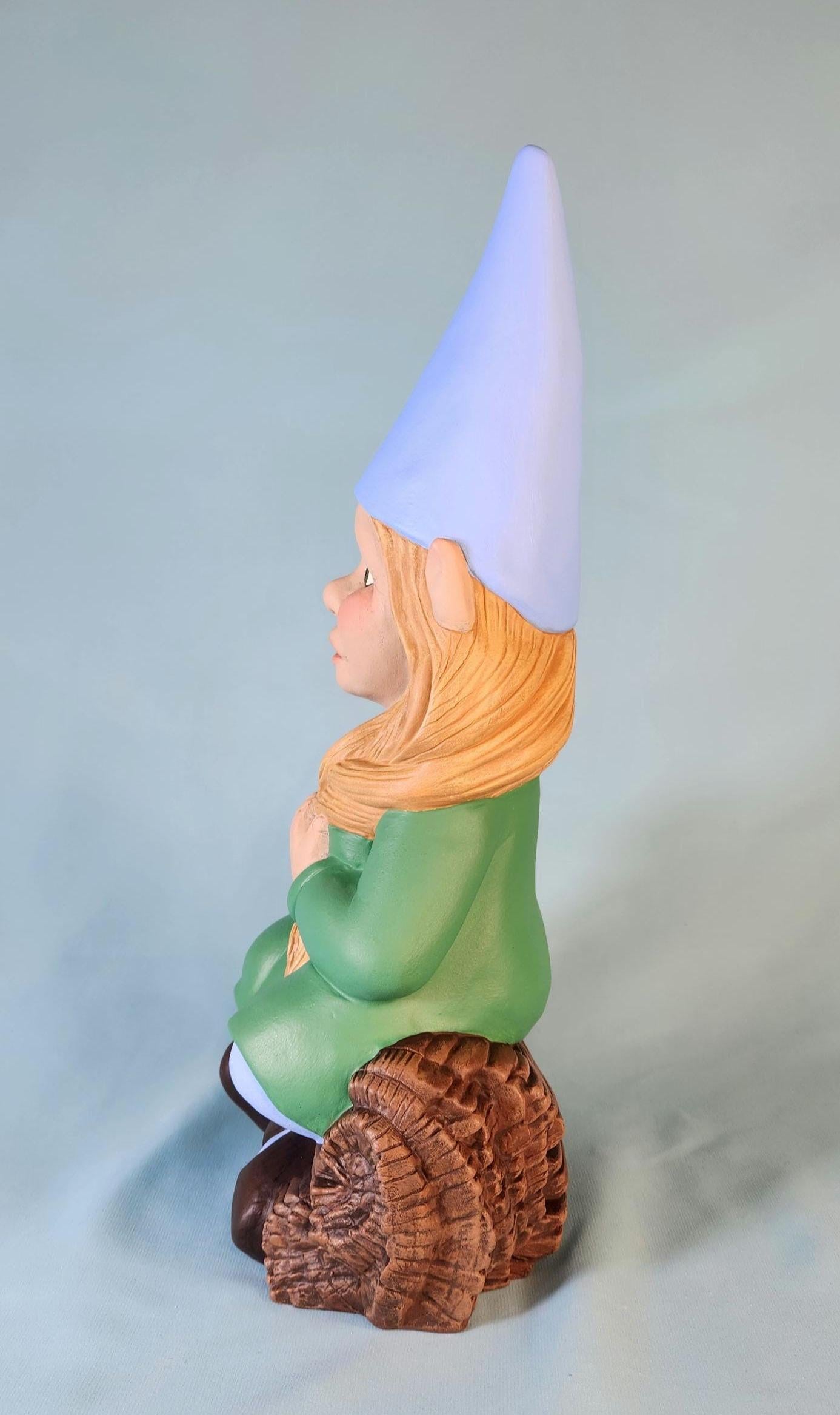 Whimsical Girl Garden Gnome: Handcrafted Yard Art with Braided Hair, Mushrooms & Fairy Door - Teresa's Ceramics