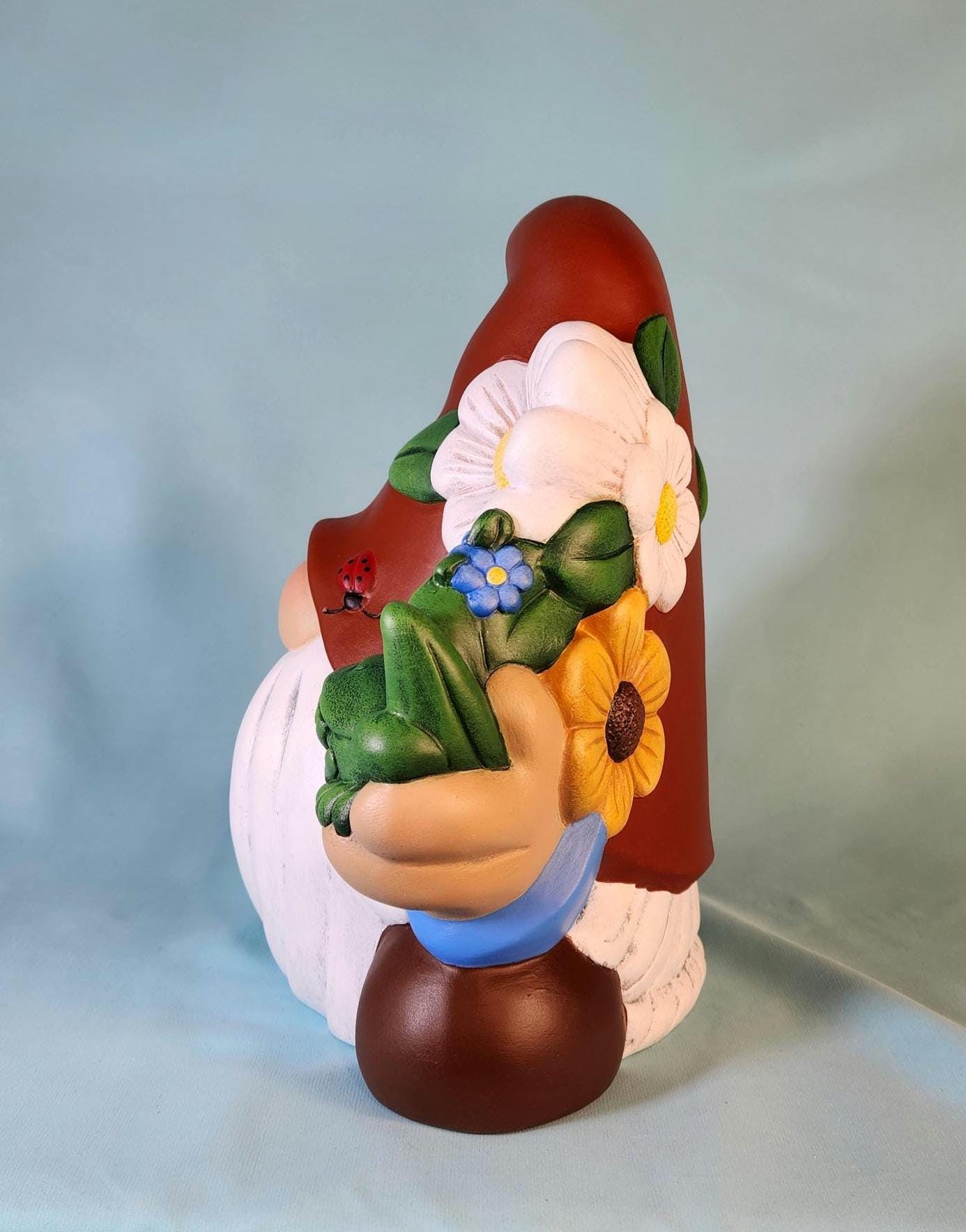 Enchanting Garden Gnome: Frog & Flower Whimsy for Spring and Summer Decor