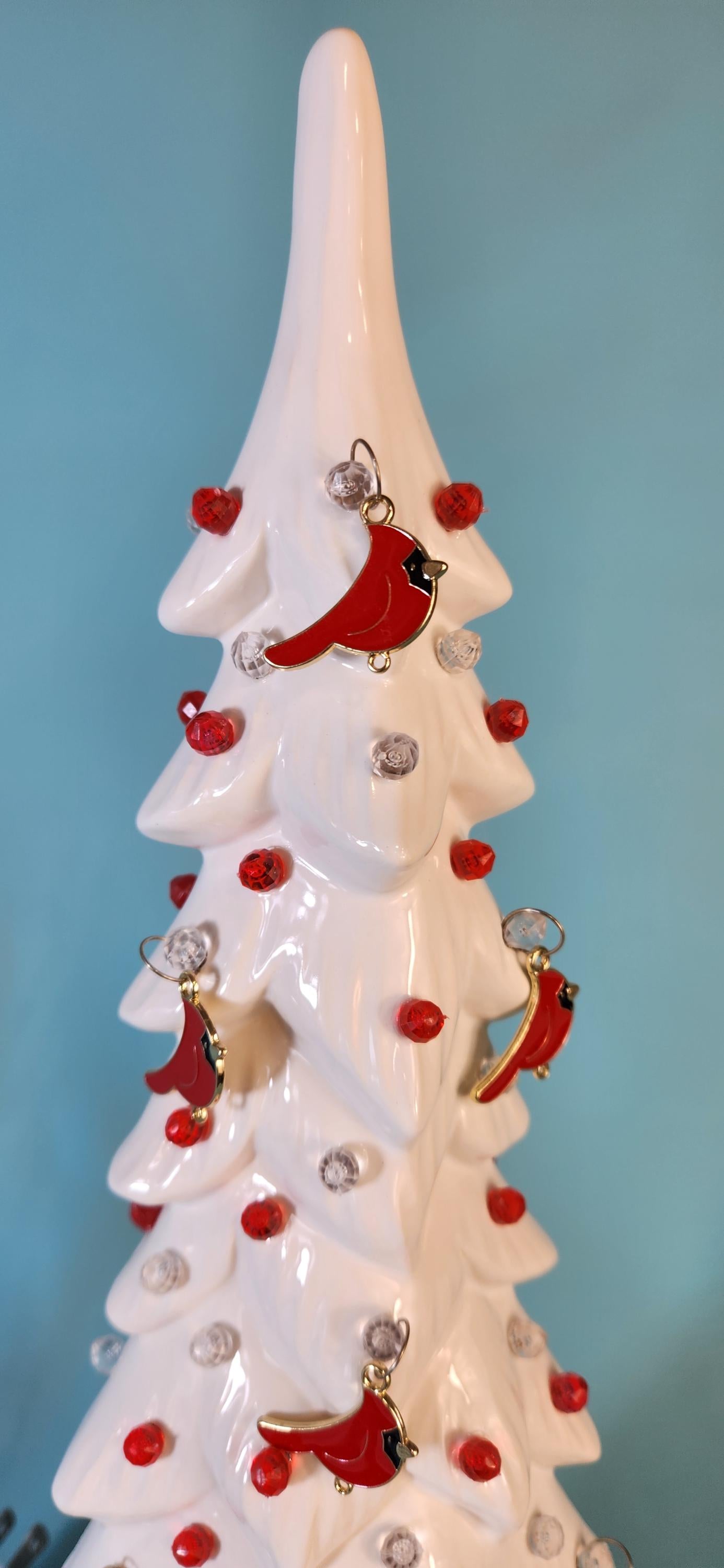 Wispy Pine Ceramic Christmas Tree - Sea-Glass Color with Clear Lights for Holiday Mantel Decor