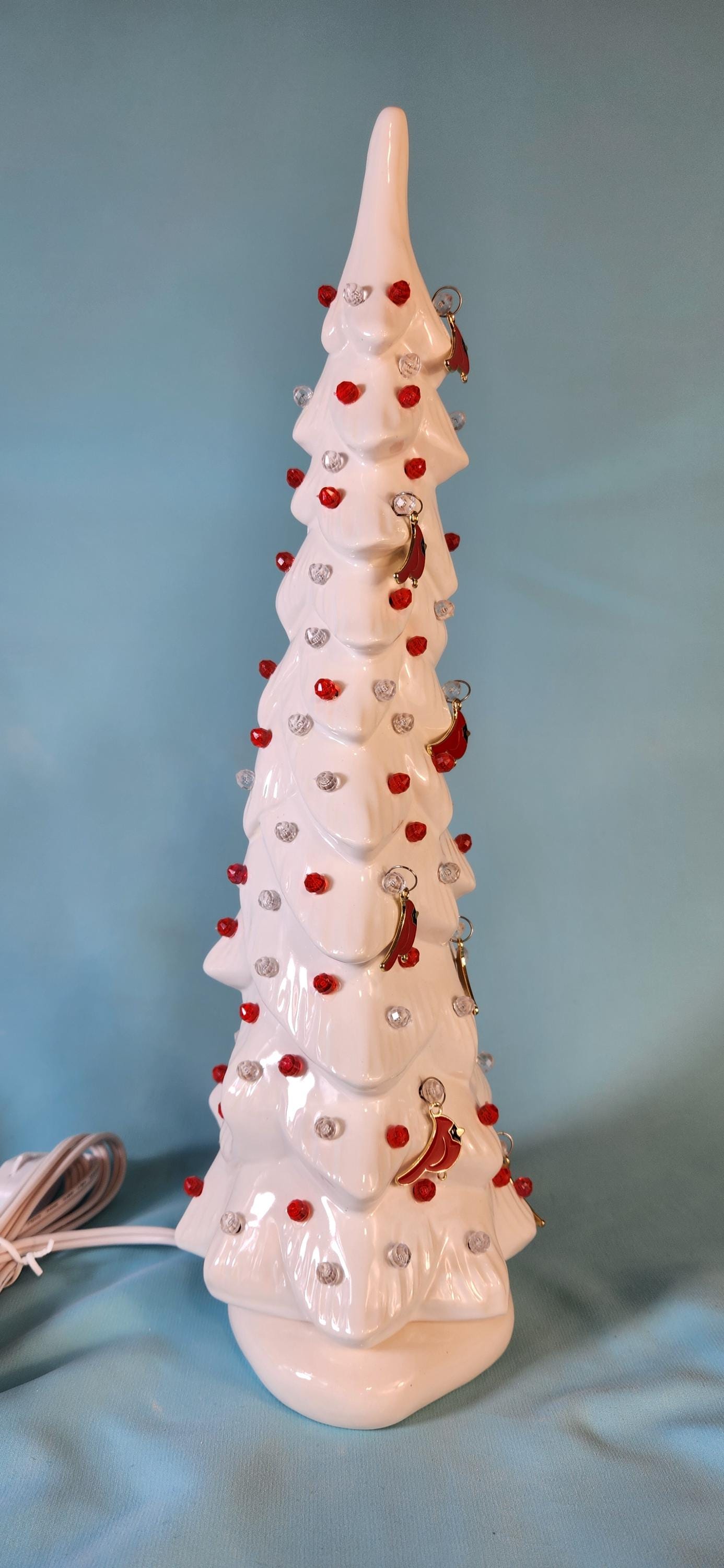 Wispy Pine Ceramic Christmas Tree - Sea-Glass Color with Clear Lights for Holiday Mantel Decor