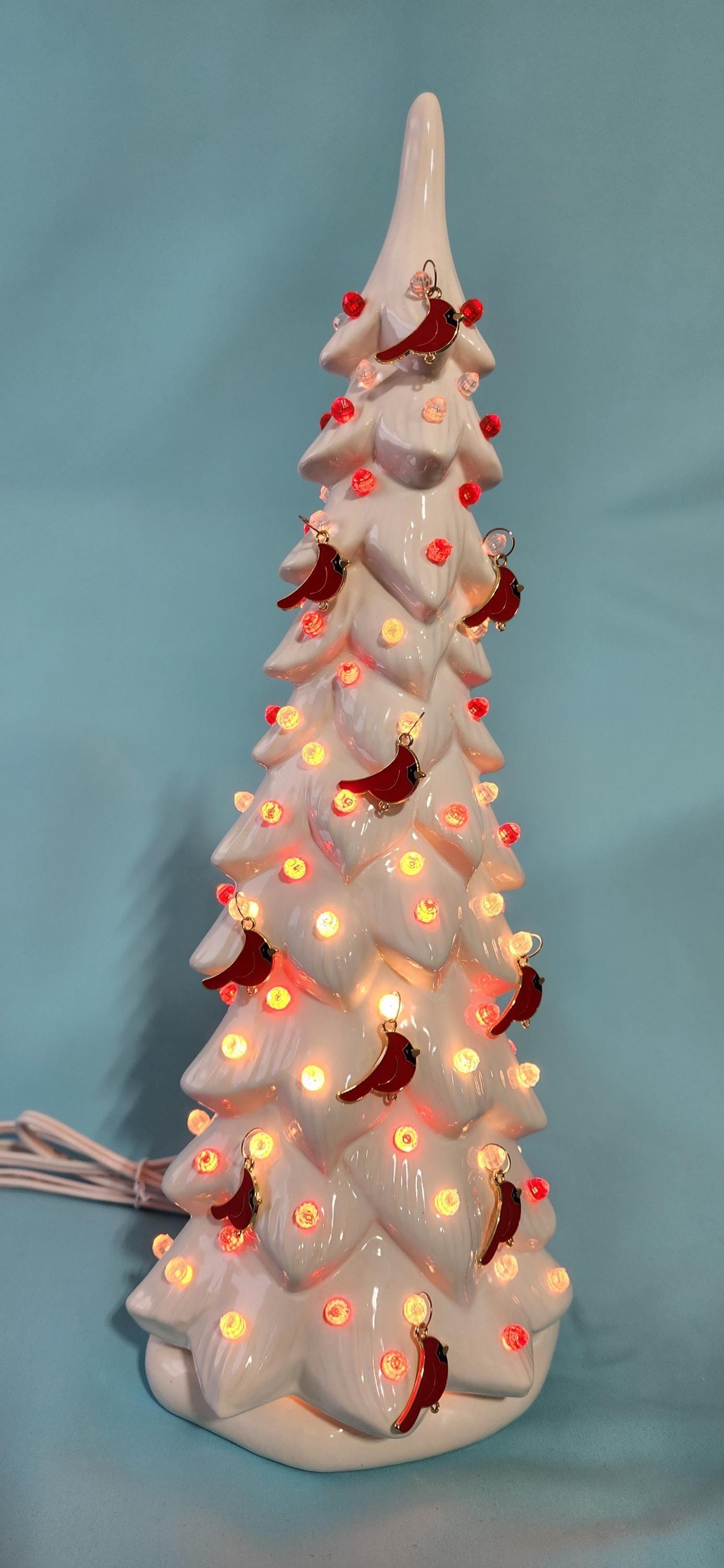 Wispy Pine Ceramic Christmas Tree - Sea-Glass Color with Clear Lights for Holiday Mantel Decor