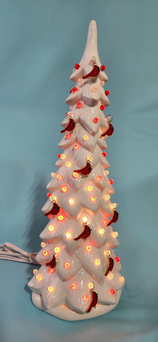 Wispy Pine Ceramic Christmas Tree - Sea-Glass Color with Clear Lights for Holiday Mantel Decor